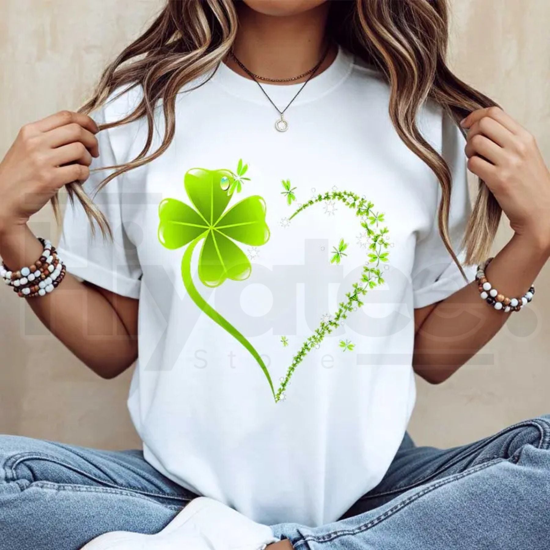 Four Leaf Clover Heart T-Shirt – St. Patrick's Day Celebration Crew Neck by Hiyatee