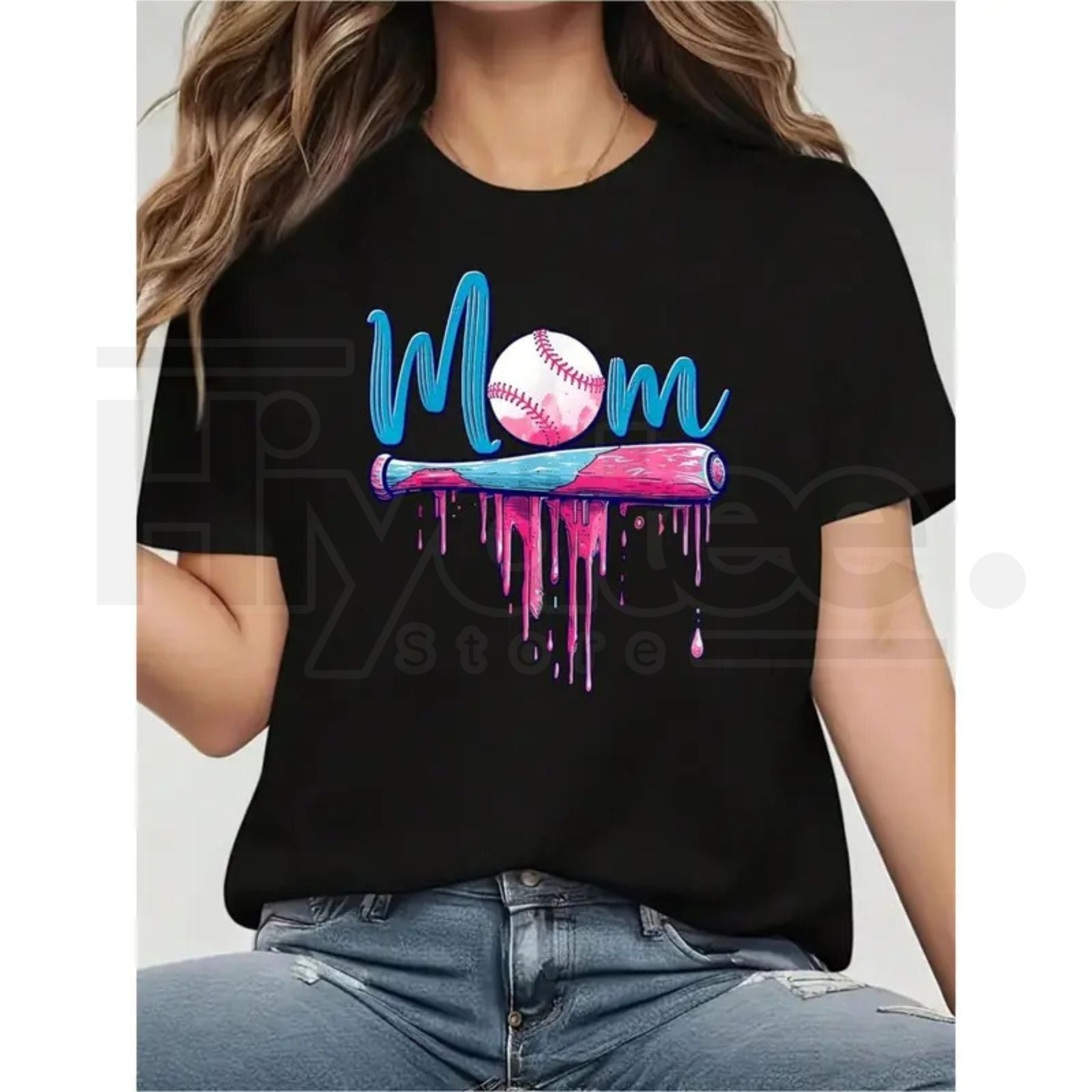 "Baseball Mom" Pink Drip Graphic – Premium Cotton Sports Mom Top by Hiyatee