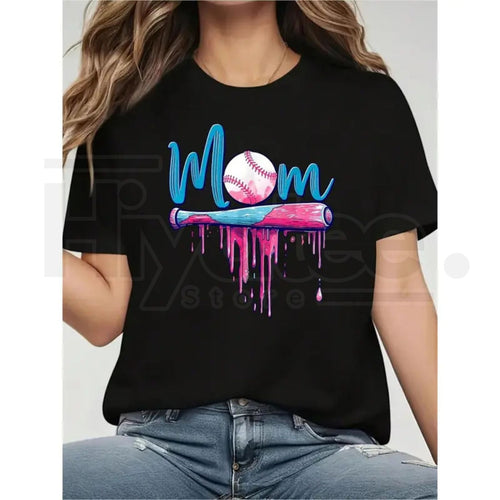 "Baseball Mom" Pink Drip Graphic – Premium Cotton Sports Mom Top by Hiyatee
