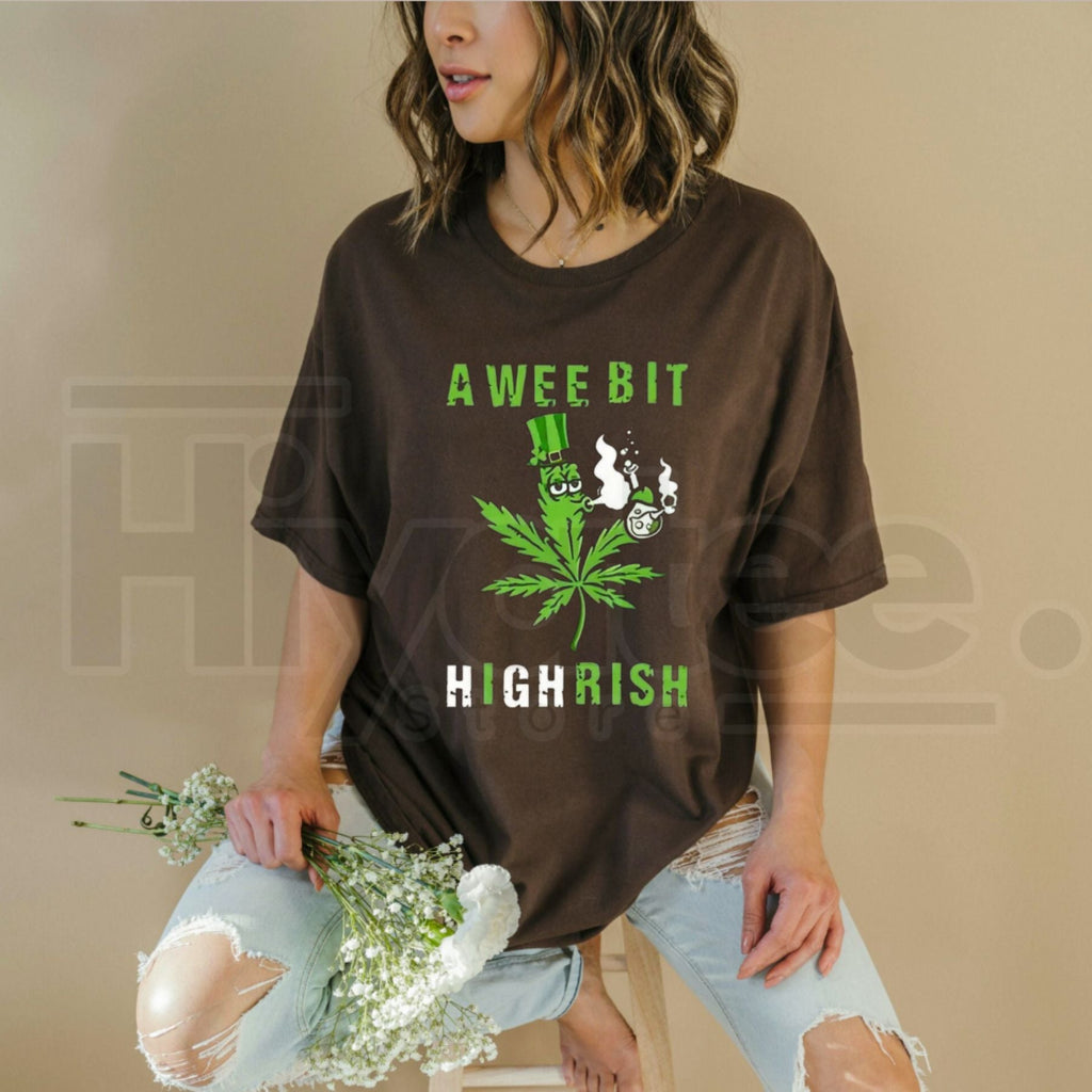 "A Wee Bit Highrish" Funny St. Patrick's Day T-Shirt – Irish Pot Smoking Graphic Tee by Hiyatee
