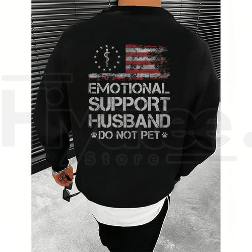 "Emotional Support Husband" – USA Flag Motif Graphic Apparel by Hiyatee