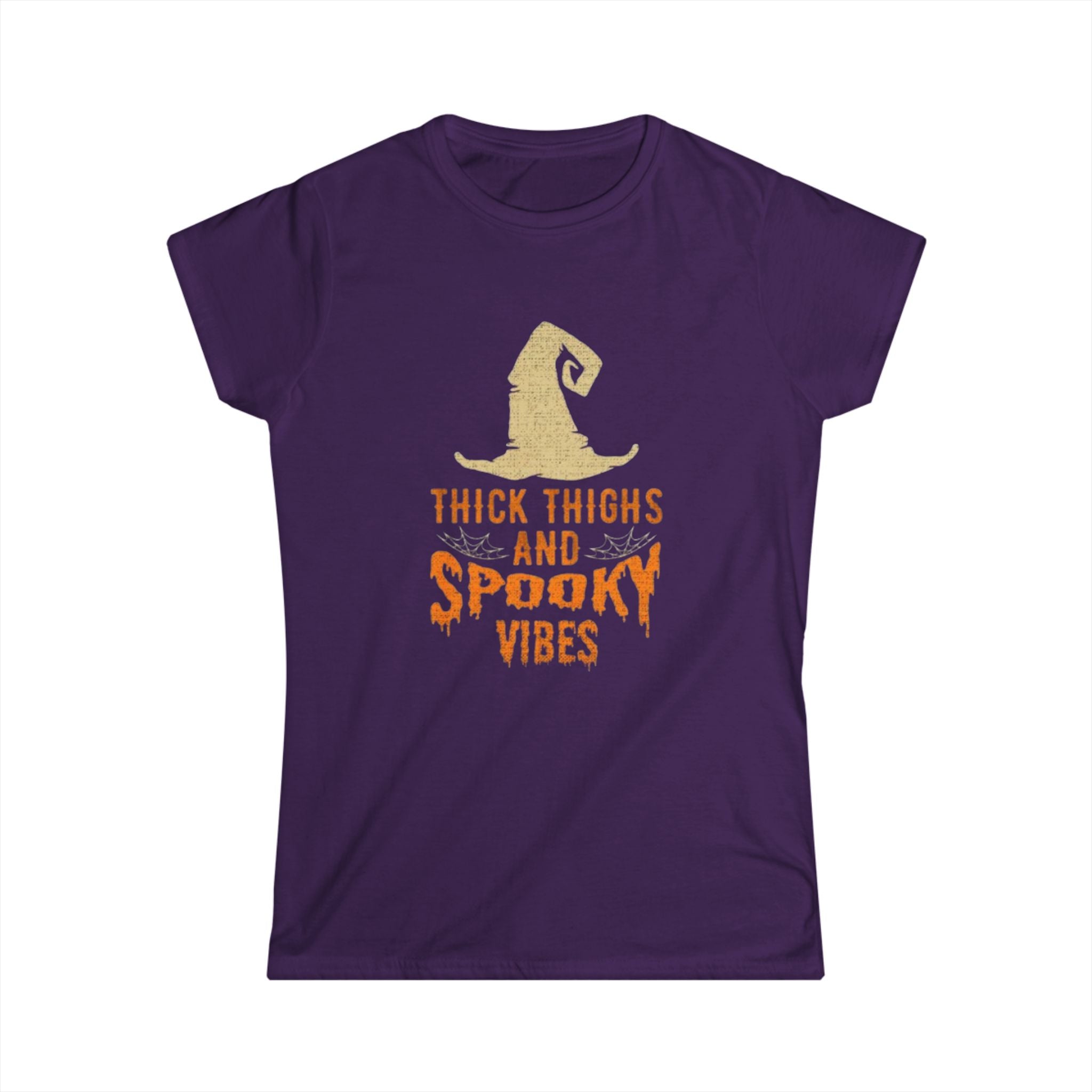 Women's Tee — "Thick Thighs and Spooky Vibes" Halloween Witch Shirt by Printify