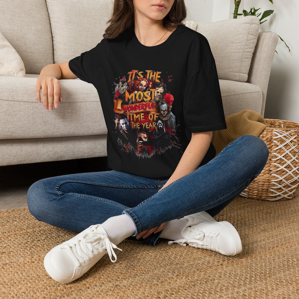 T-Shirt — "Tis The Most Wonderful Time Of The Year" Horror Clown Holiday Tee by Printify