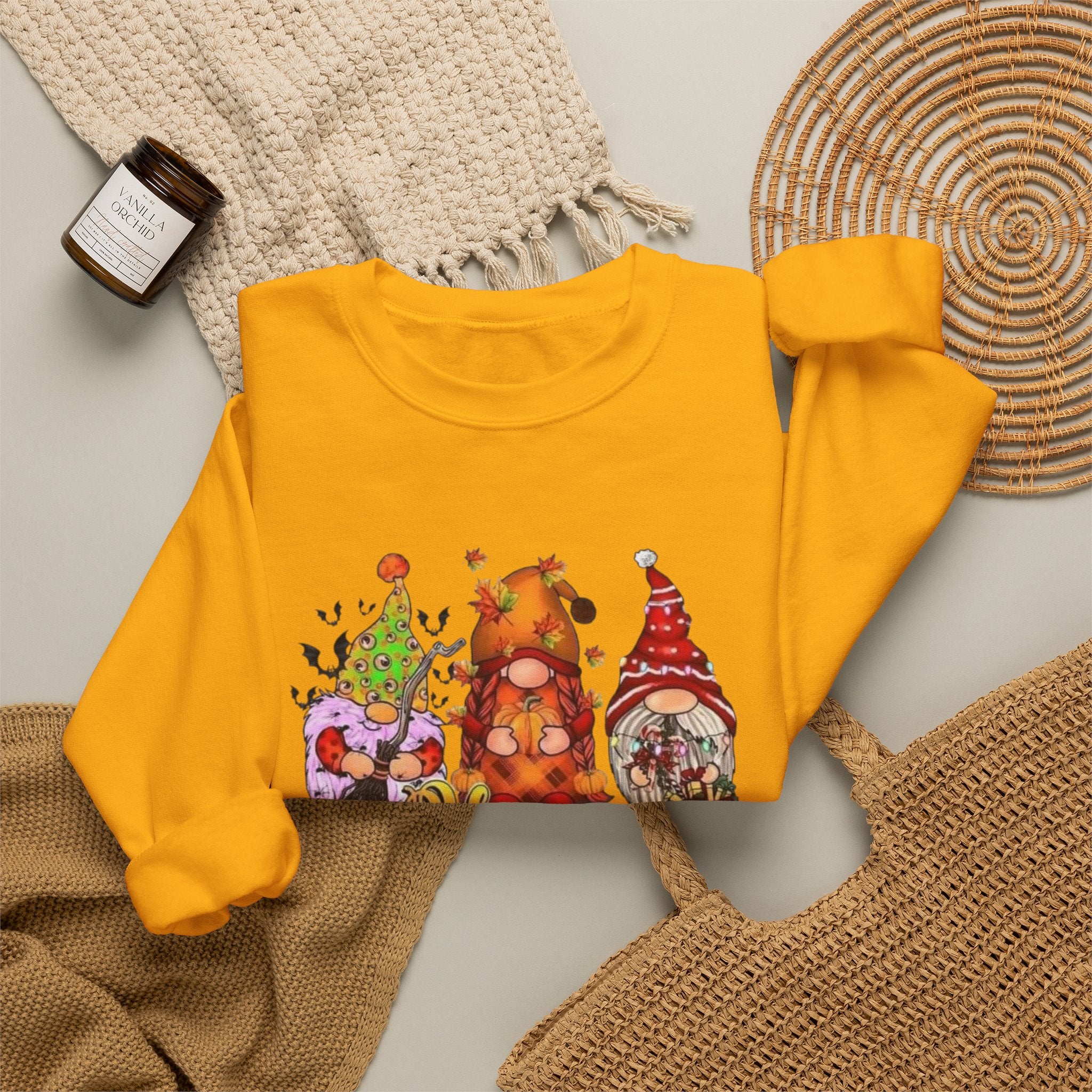 Festive Crewneck Sweatshirt - Hallo Thank-Smas Design, Fall Apparel, Winter Wardrobe Essential, Holiday Gift, Cozy Casual Wear by Printify
