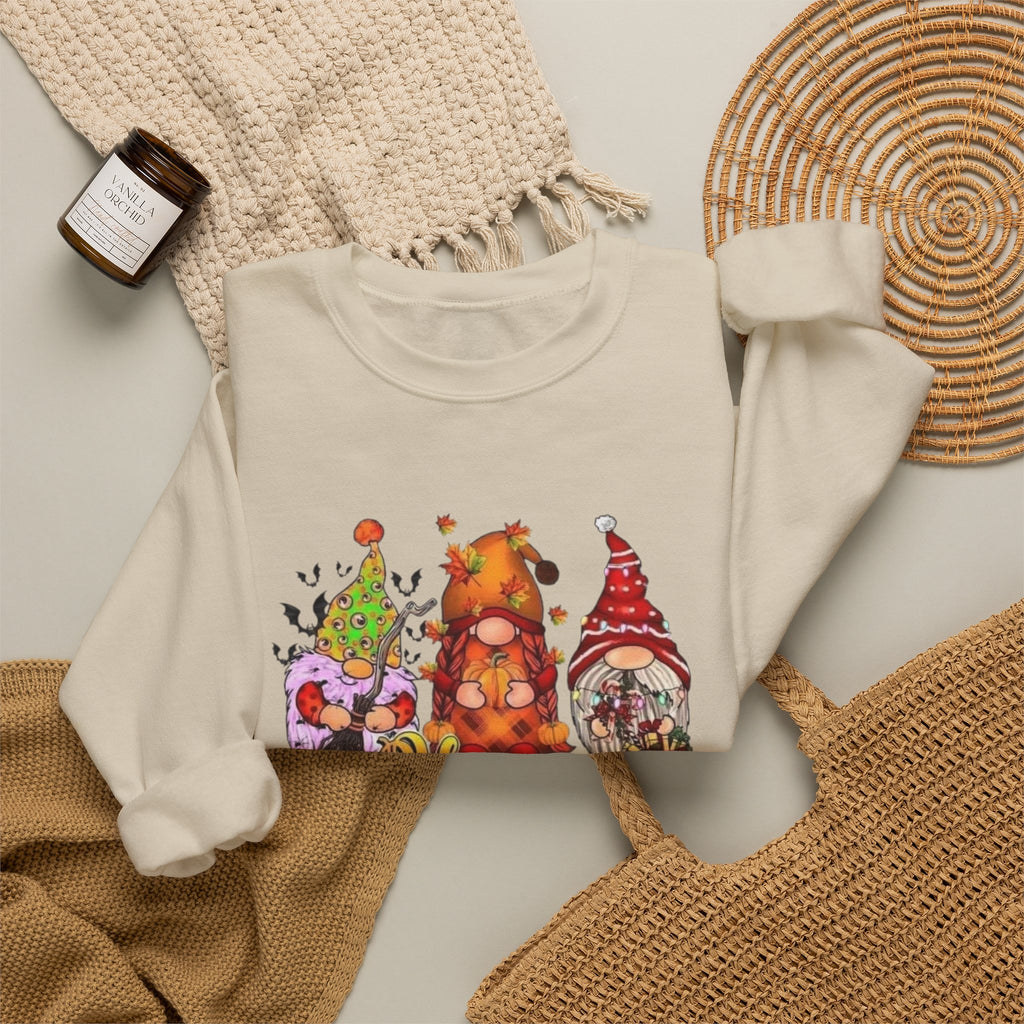 Festive Crewneck Sweatshirt - Hallo Thank-Smas Design, Fall Apparel, Winter Wardrobe Essential, Holiday Gift, Cozy Casual Wear by Printify