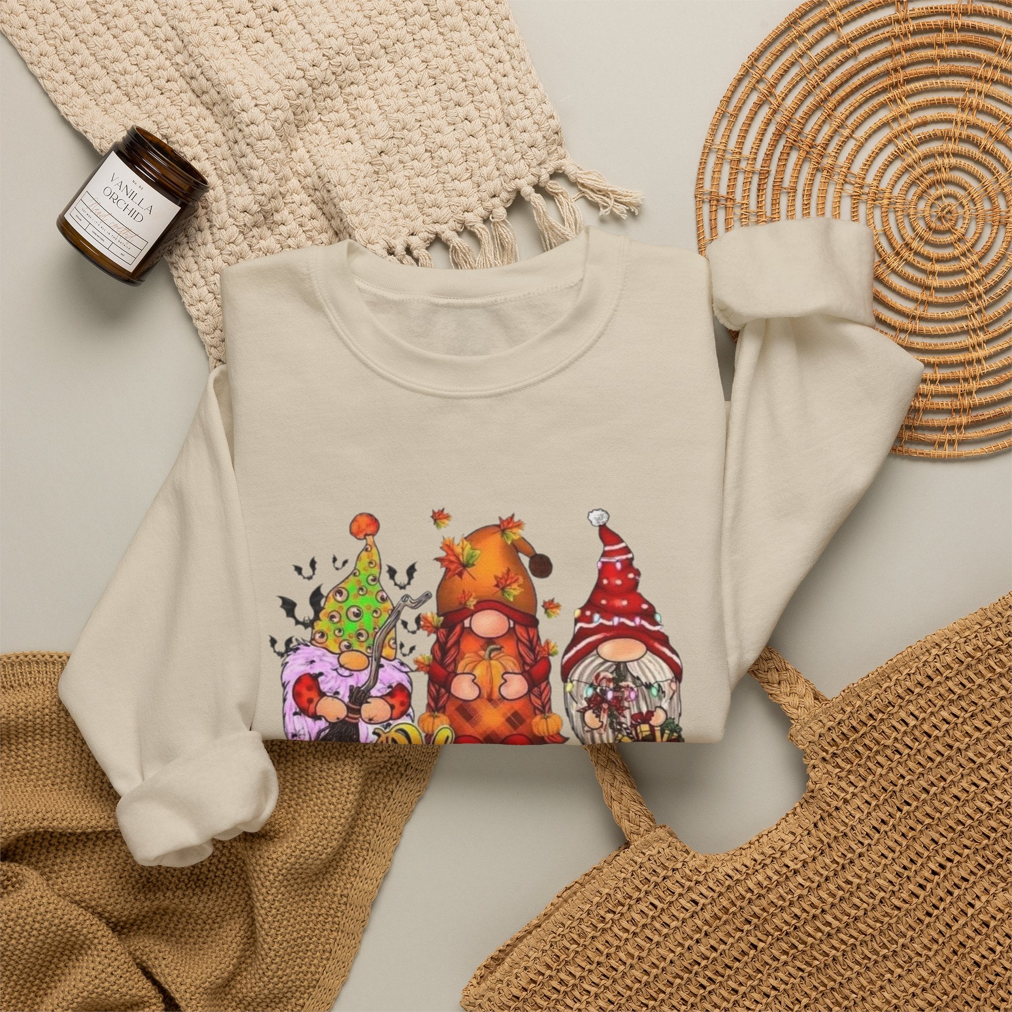 Festive Crewneck Sweatshirt - Hallo Thank-Smas Design, Fall Apparel, Winter Wardrobe Essential, Holiday Gift, Cozy Casual Wear by Printify