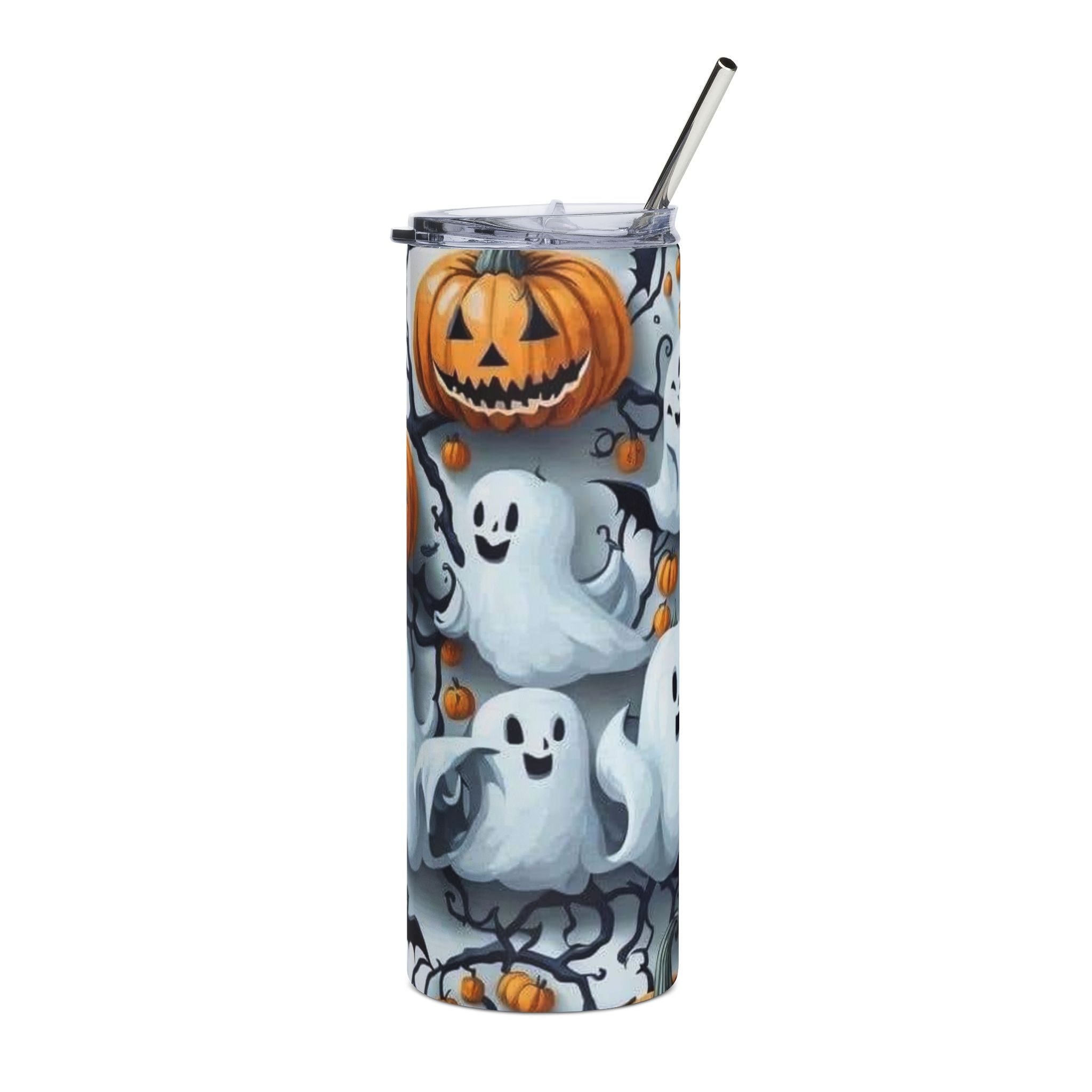 Halloween Ghost & Jack-O’-Lantern 20oz Stainless Steel Tumbler by Printify