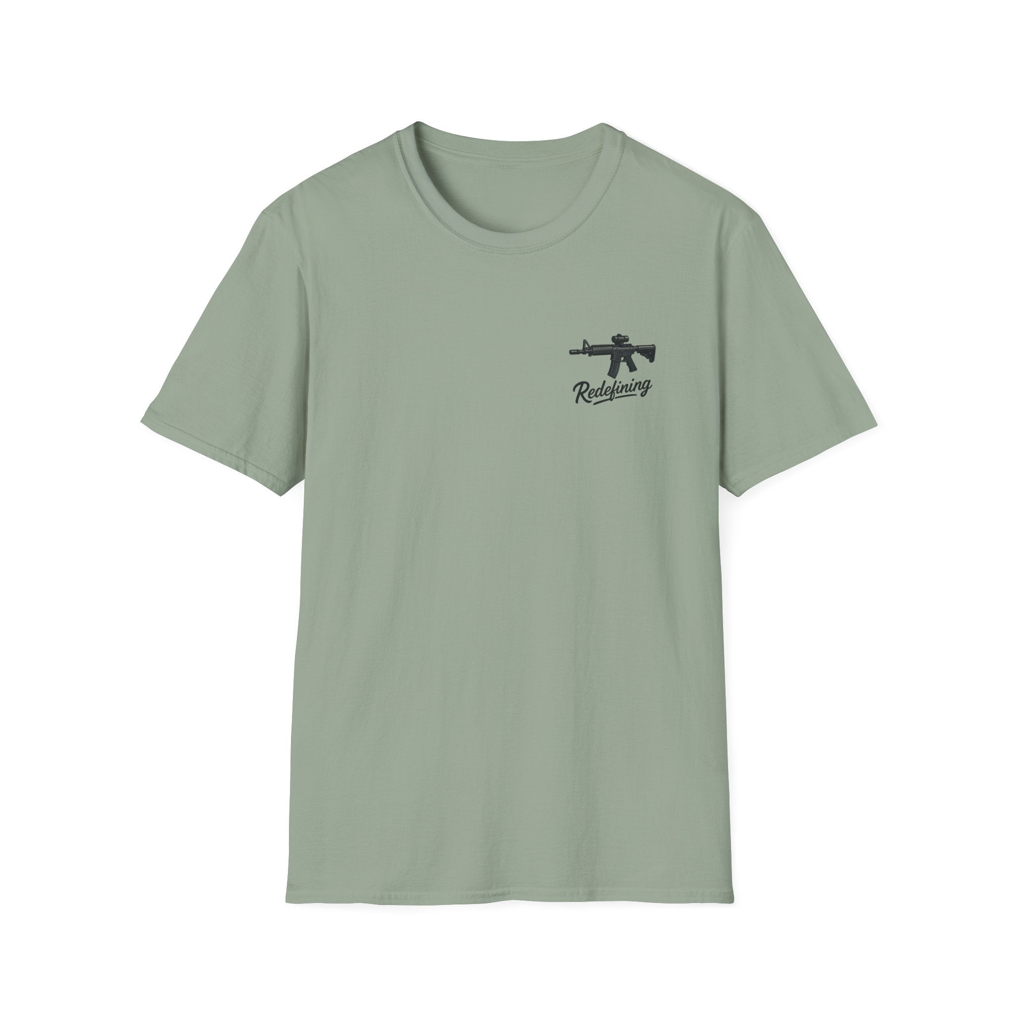 T-Shirt — 'Redefining' Rifle Graphic Pocket Tee by Printify