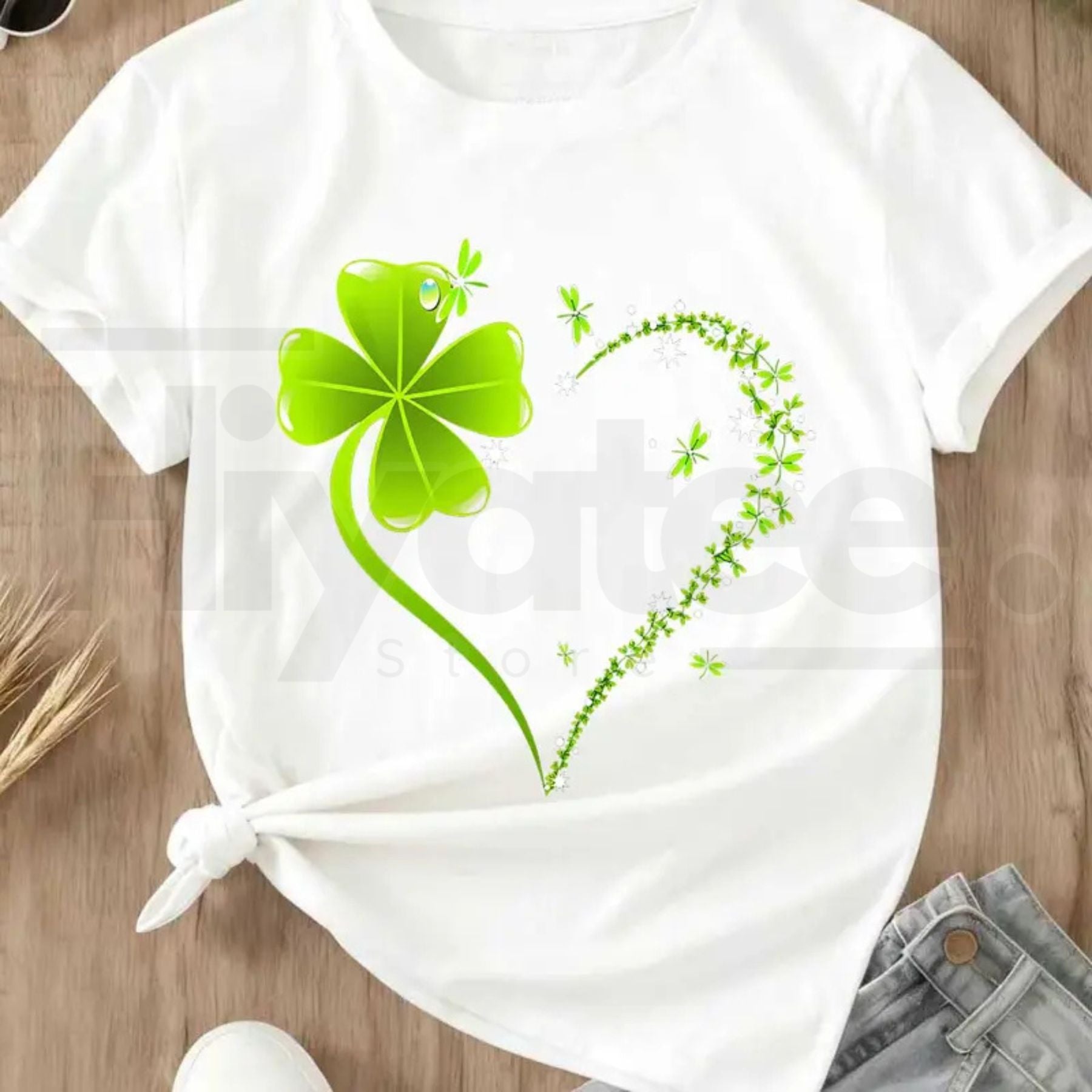 Four Leaf Clover Heart T-Shirt – St. Patrick's Day Celebration Crew Neck by Hiyatee