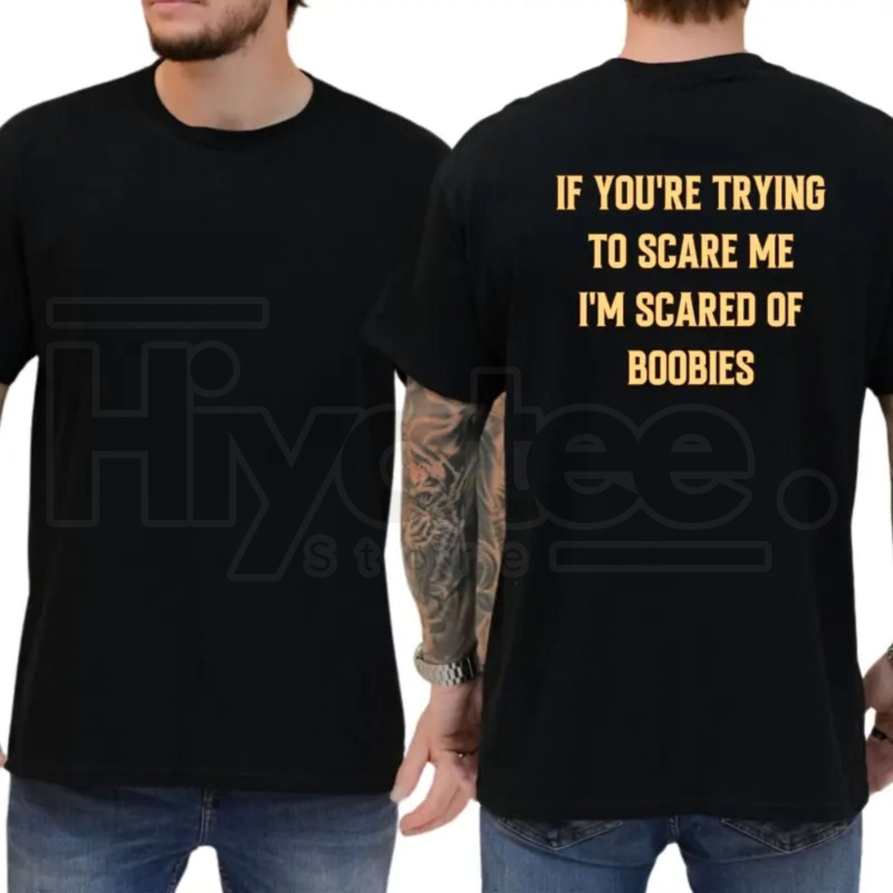 "I'm Scared Of Boobies" Funny T-Shirt – Humorous Adult Graphic Tee for Men by Hiyatee