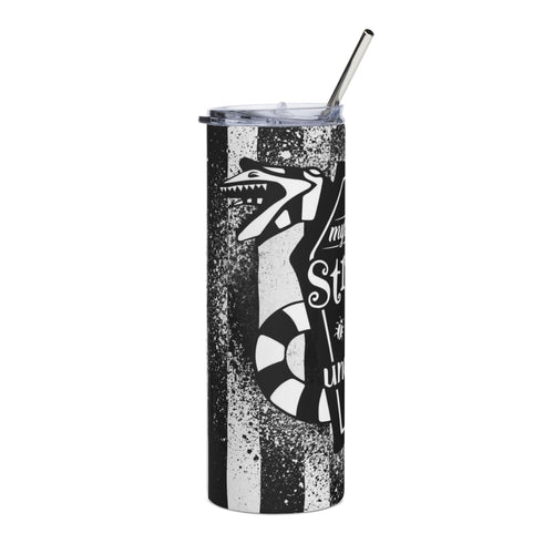 20oz Stainless Tumbler — “I Myself Am Strange & Unusual” Gothic Beetle Design by Printify