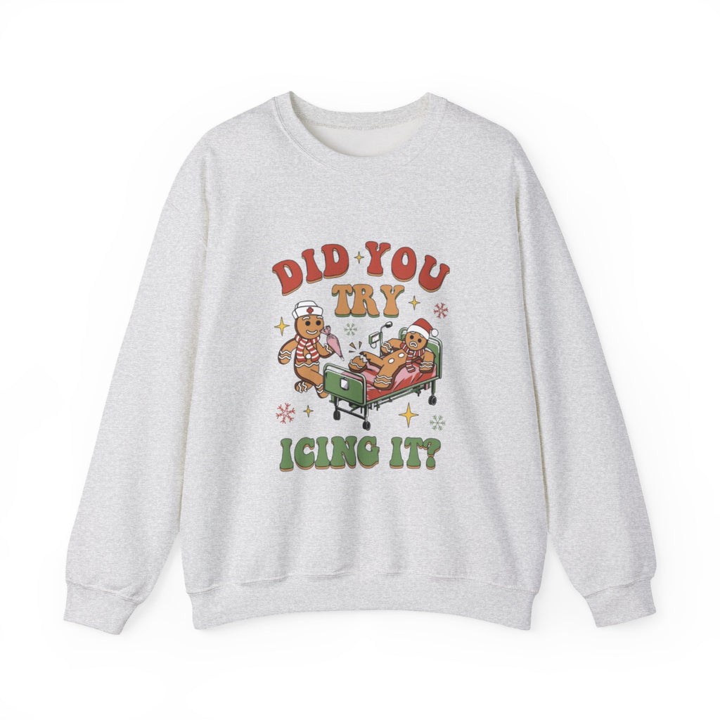 Holiday Gingerbread Sweatshirt — "Did You Try Icing It?" Cozy Christmas Crewneck by Printify