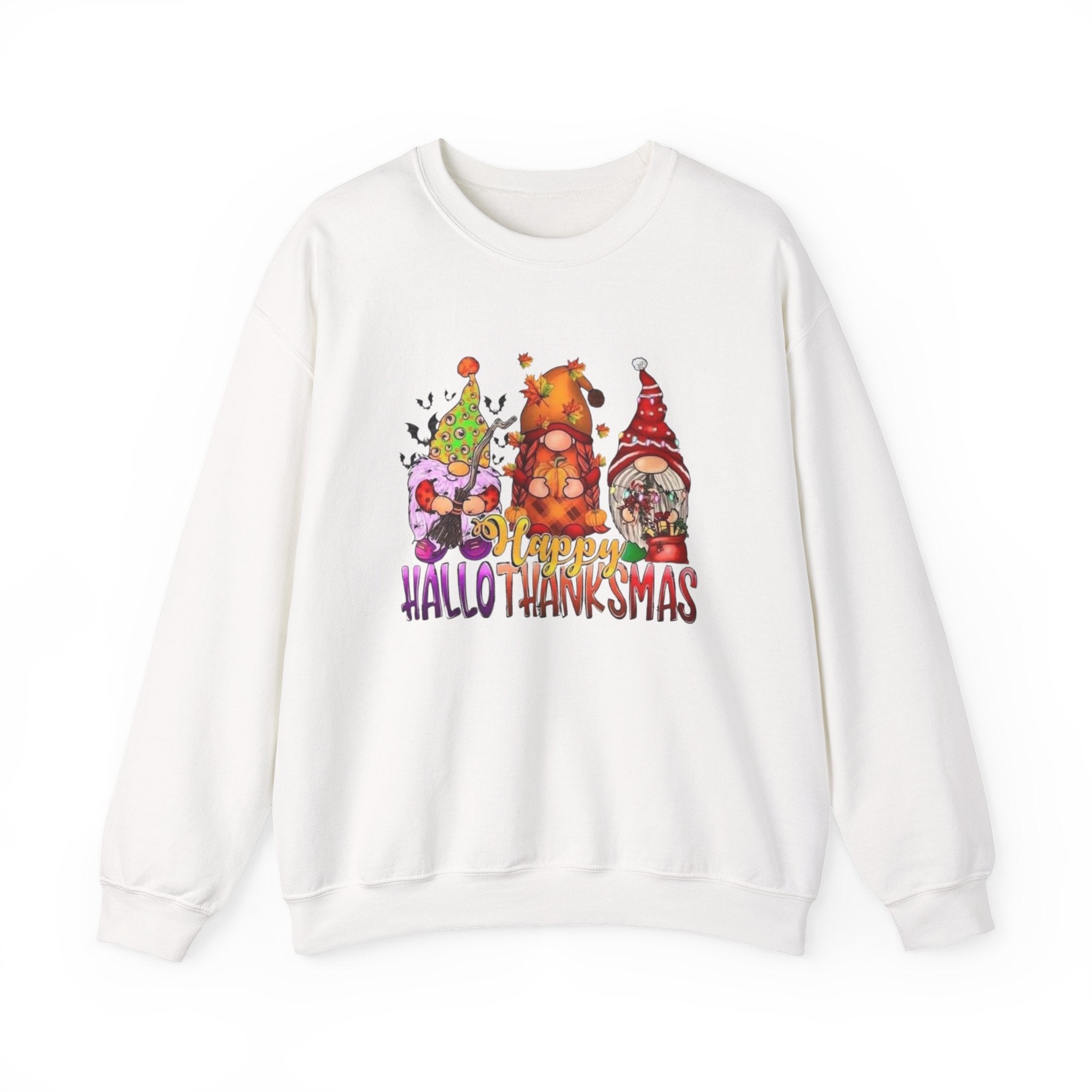 Festive Crewneck Sweatshirt - Hallo Thank-Smas Design, Fall Apparel, Winter Wardrobe Essential, Holiday Gift, Cozy Casual Wear by Printify
