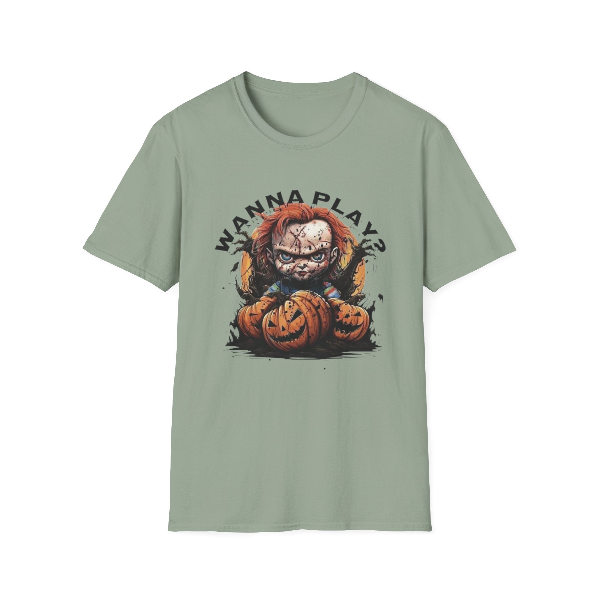 Horror Doll "Wanna Play?" T-Shirt by Printify