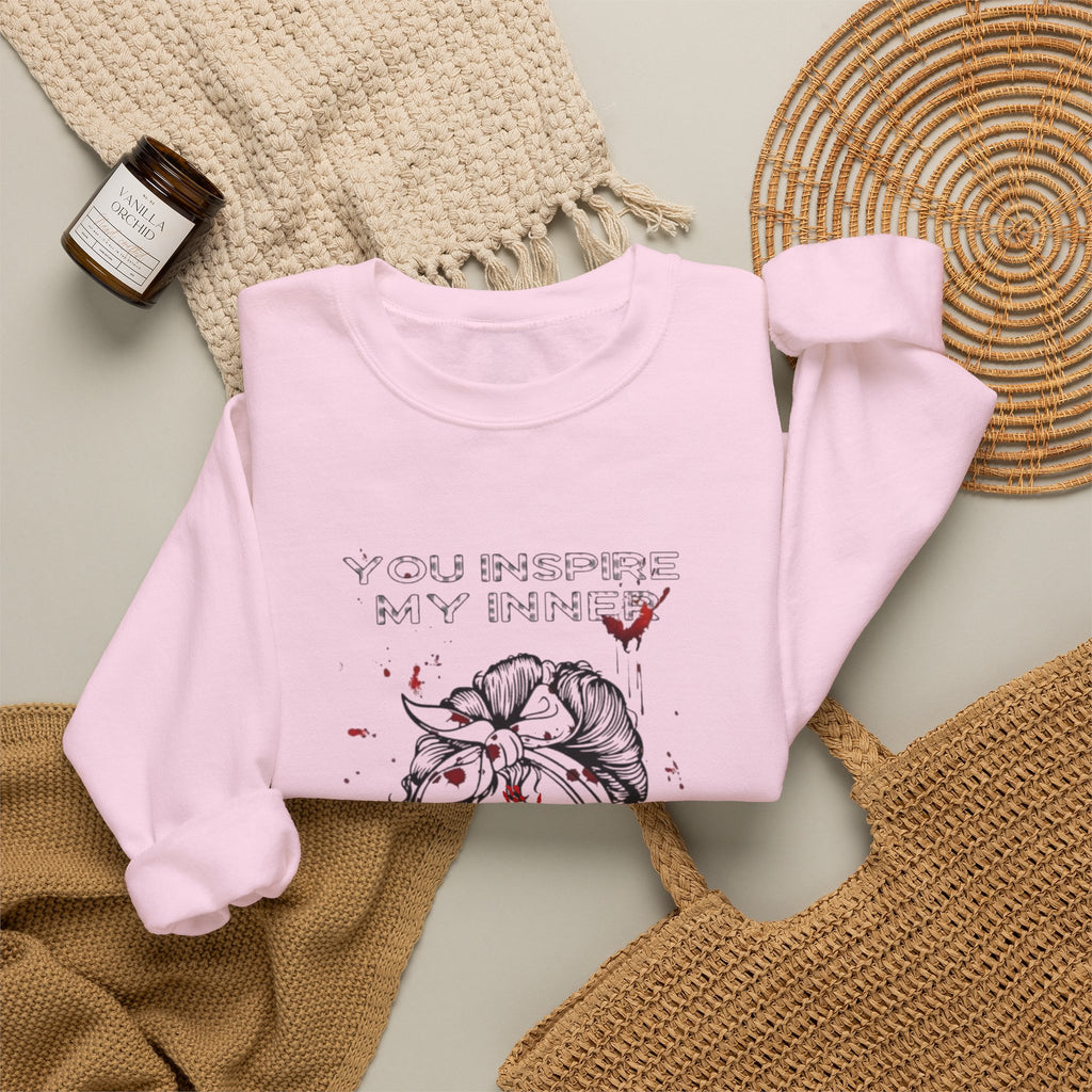Grunge Horror Themed Crewneck Sweatshirt, Spooky Fashion, Halloween Casual Wear, Unique Graphic Sweater, Gift for Horror Lovers by Printify