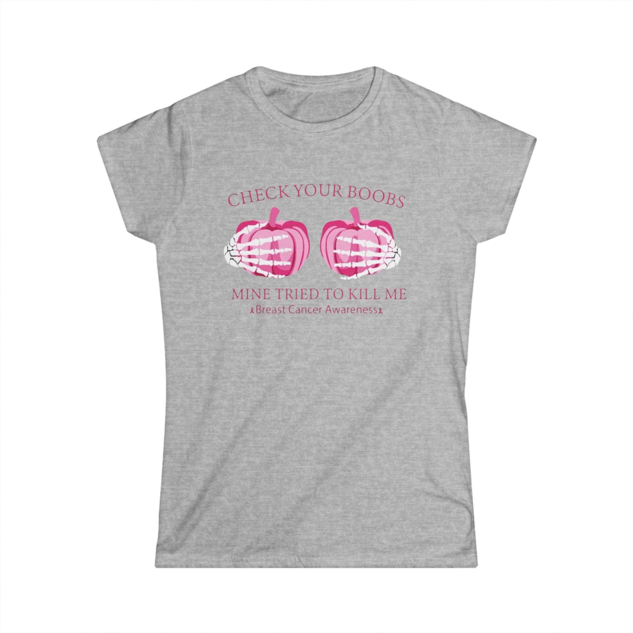 Breast Cancer Awareness Tee - Check Your Boobs T-Shirt for Women by Printify