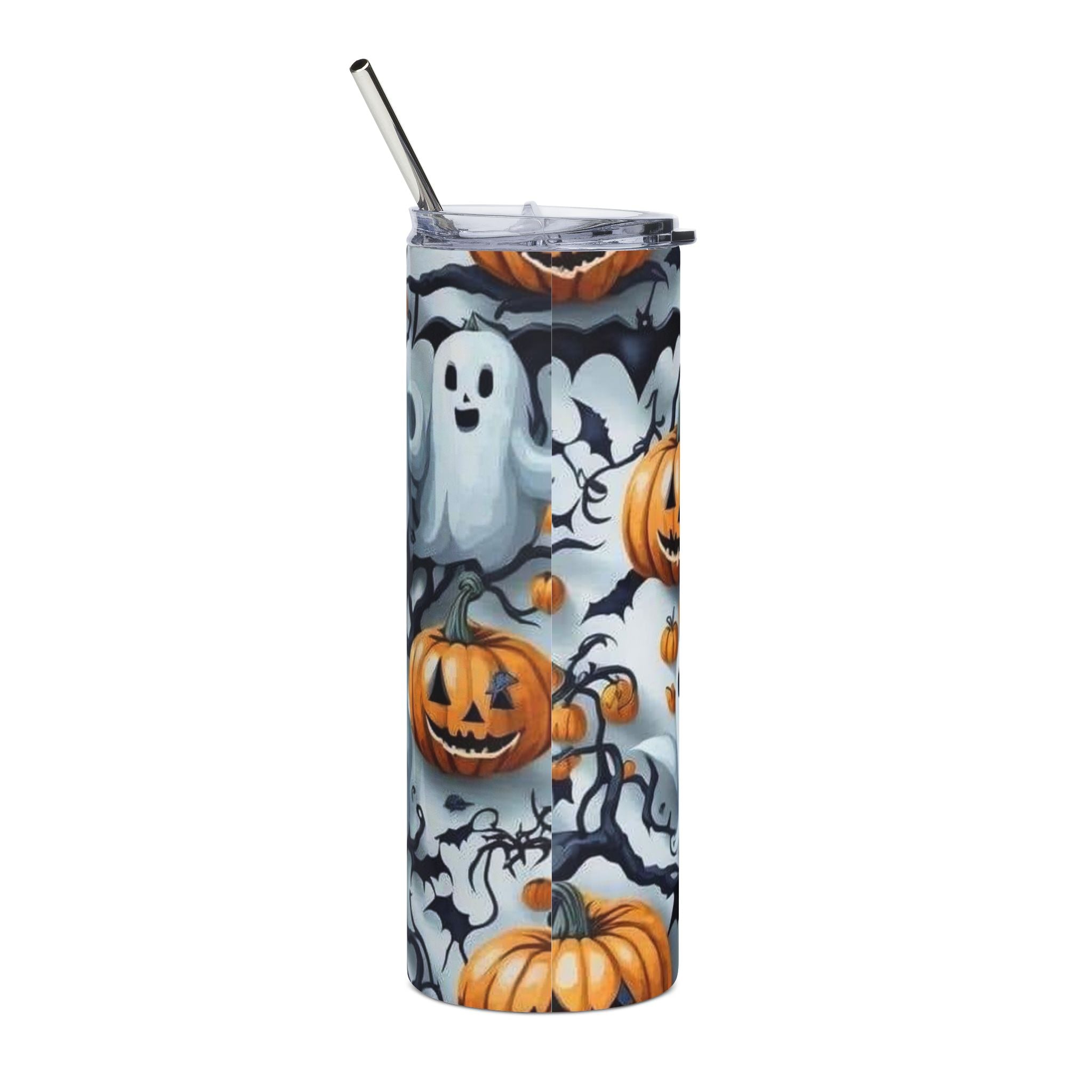 Halloween Ghost & Jack-O’-Lantern 20oz Stainless Steel Tumbler by Printify