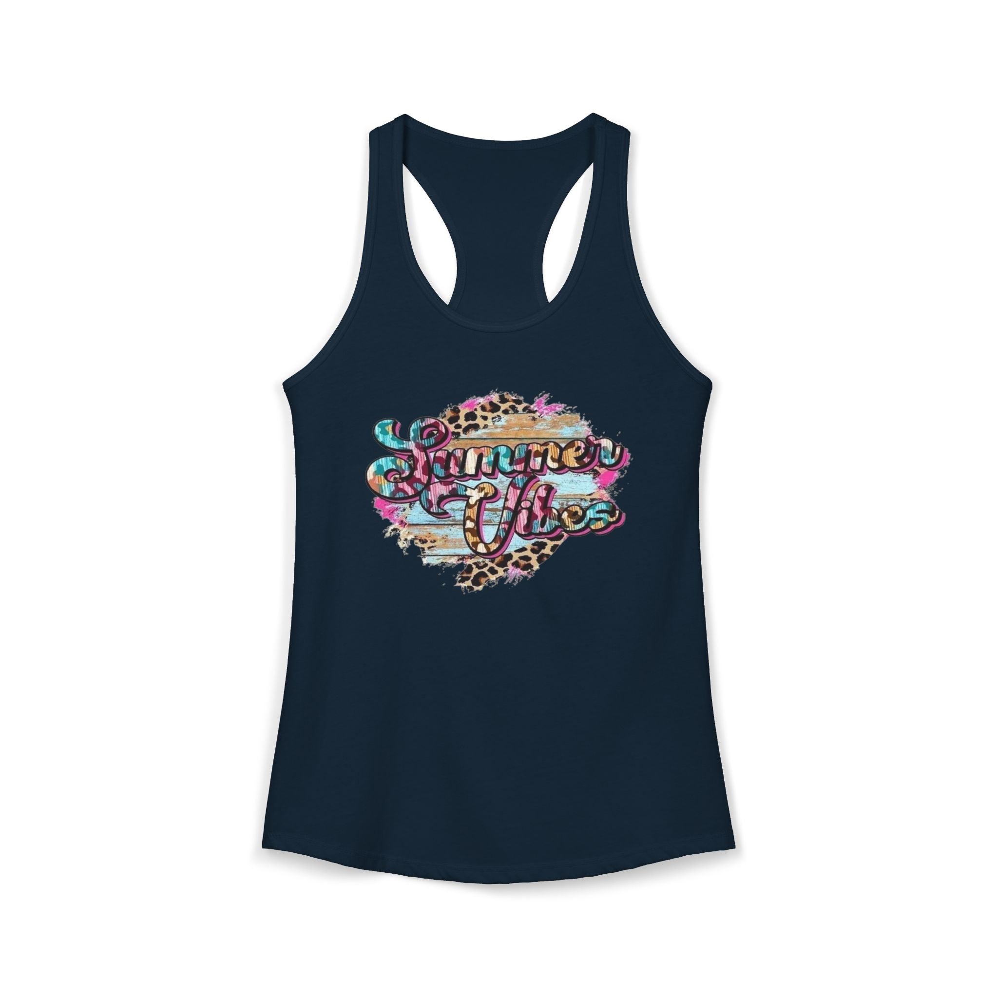 Summer Vibes Racerback Tank Top - Cute Summer Shirt, Beach Outfit, Comfortable Activewear, Gift for Vacation, Pool Party Top by Printify