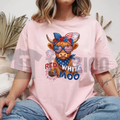 Red White and Moo Highland Cow Cute 4th of July Patriotic Graphic T-Shirt by Teezioo