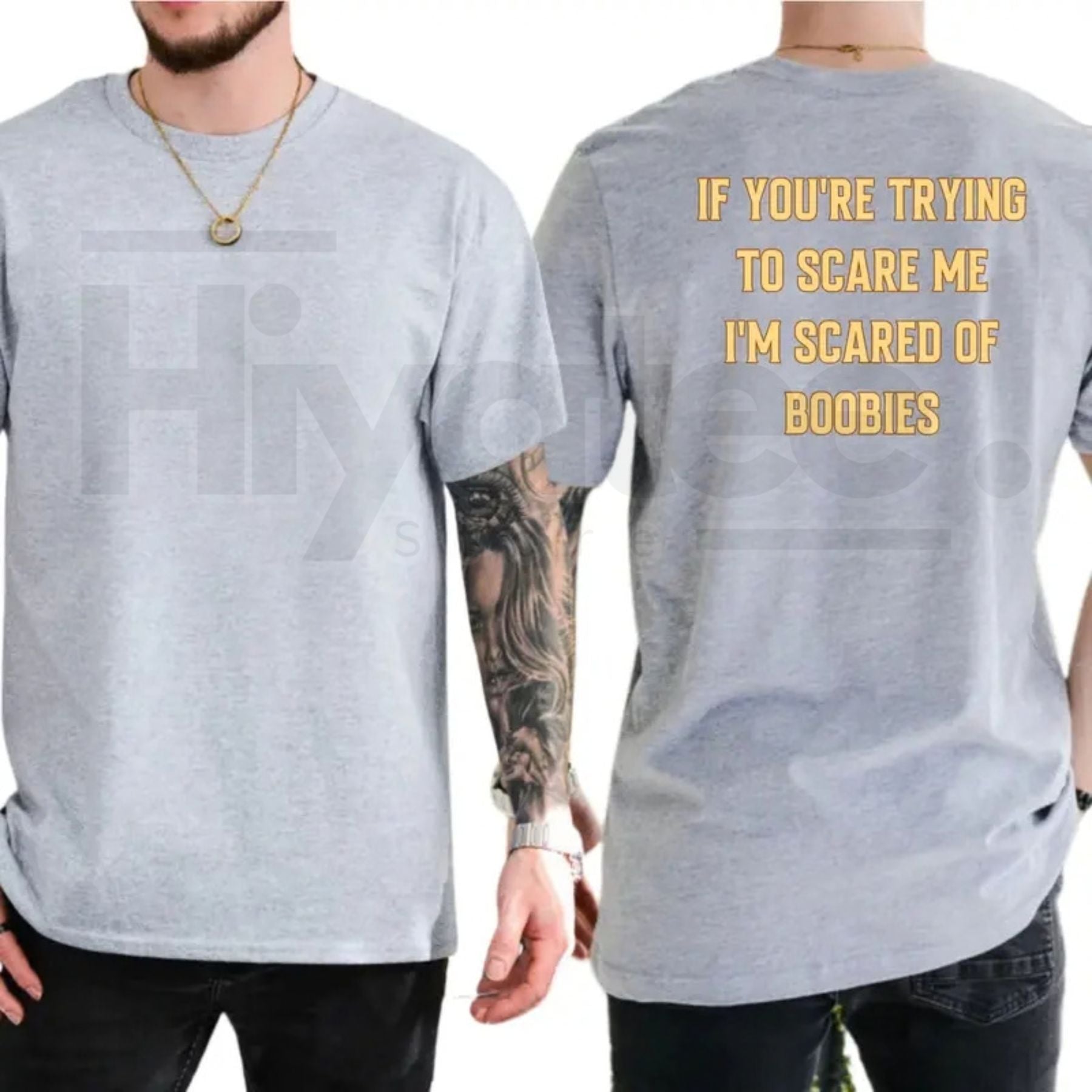 "I'm Scared Of Boobies" Funny T-Shirt – Humorous Adult Graphic Tee for Men by Hiyatee