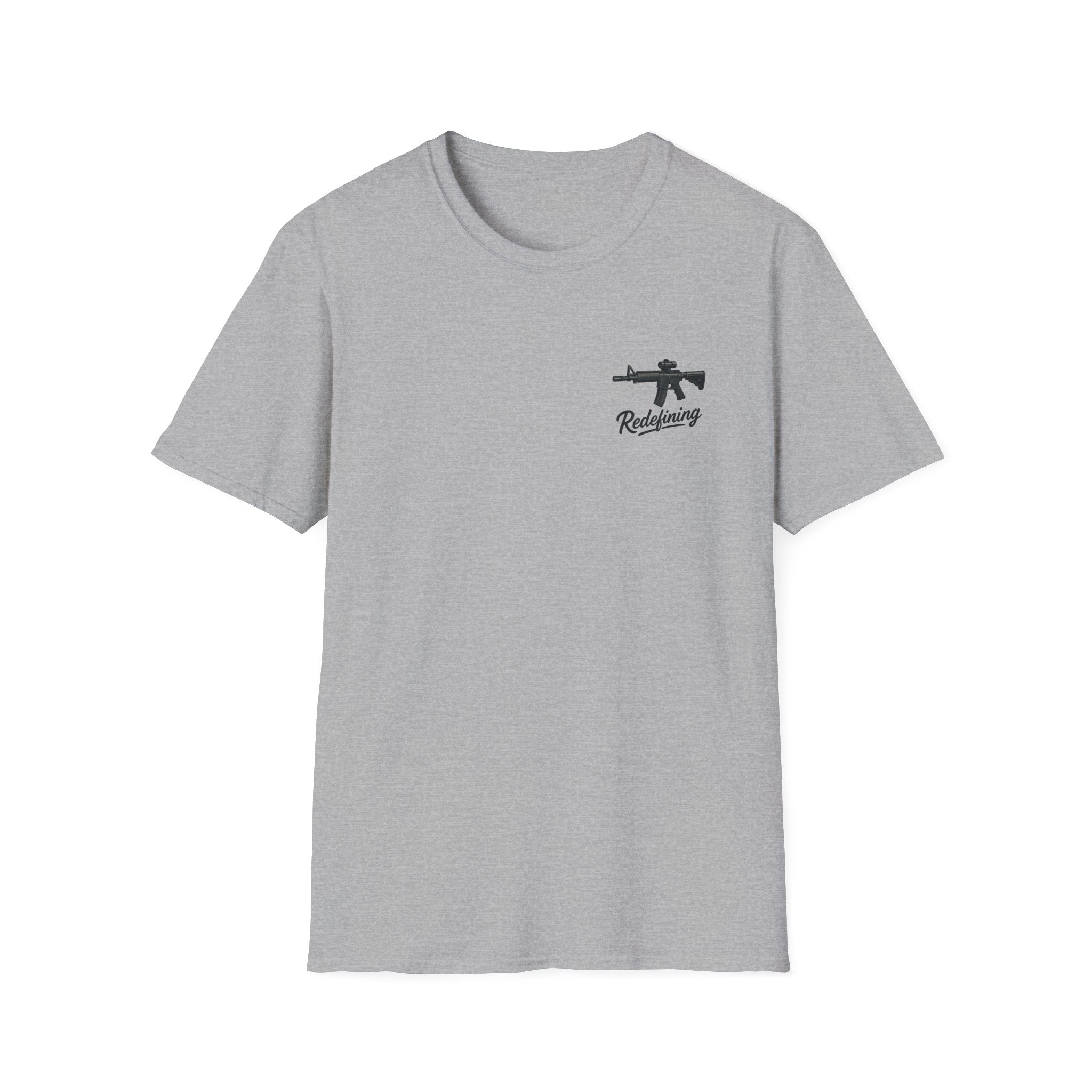 T-Shirt — 'Redefining' Rifle Graphic Pocket Tee by Printify