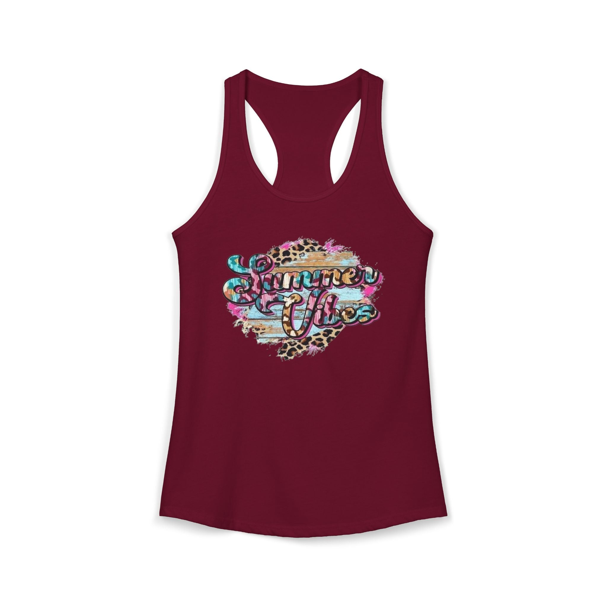 Summer Vibes Racerback Tank Top - Cute Summer Shirt, Beach Outfit, Comfortable Activewear, Gift for Vacation, Pool Party Top by Printify