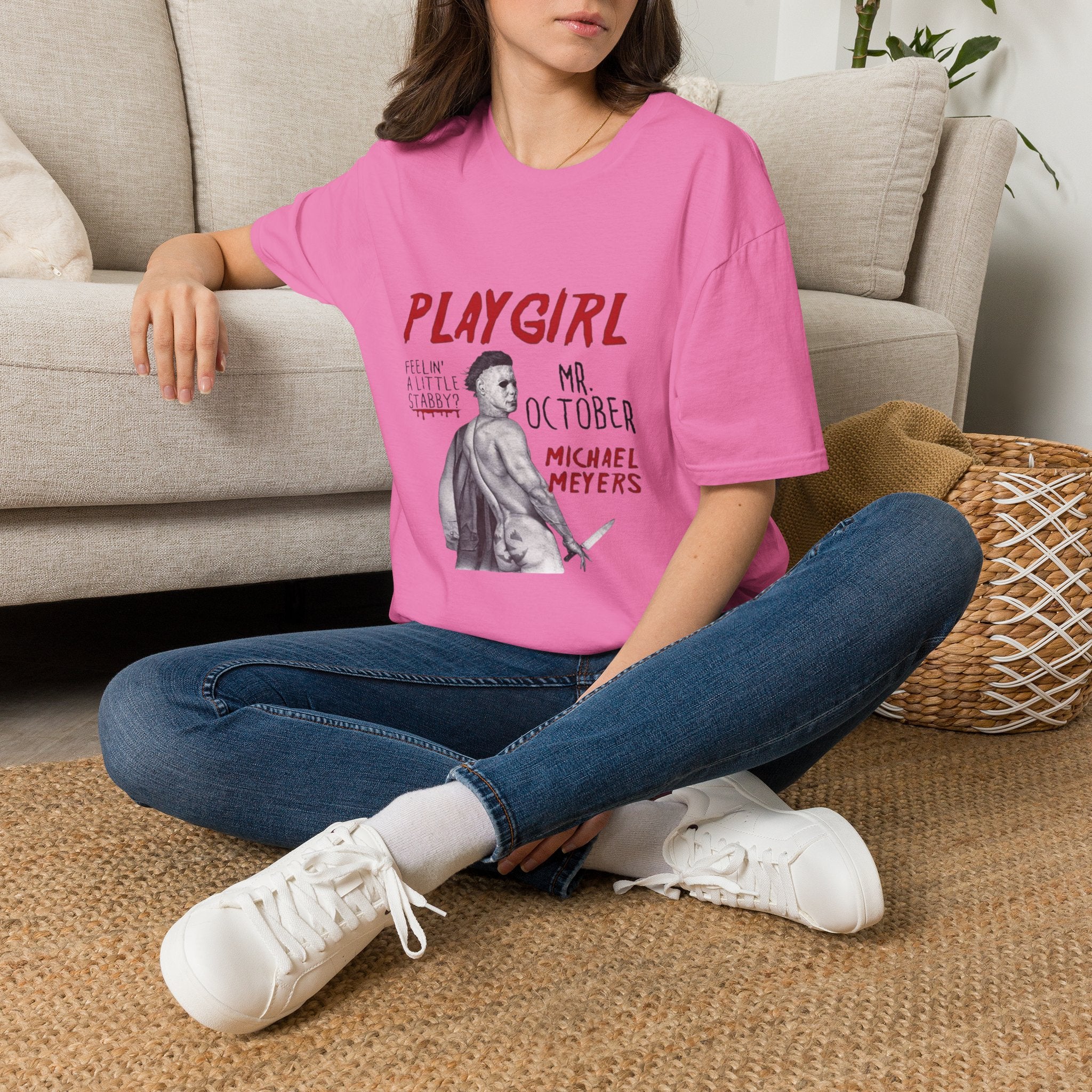 Playgirl Michael Myers T‑Shirt — 'Playgirl' Horror Movie Tee (Mr. October / Feelin' A Little Stabby?) by Printify