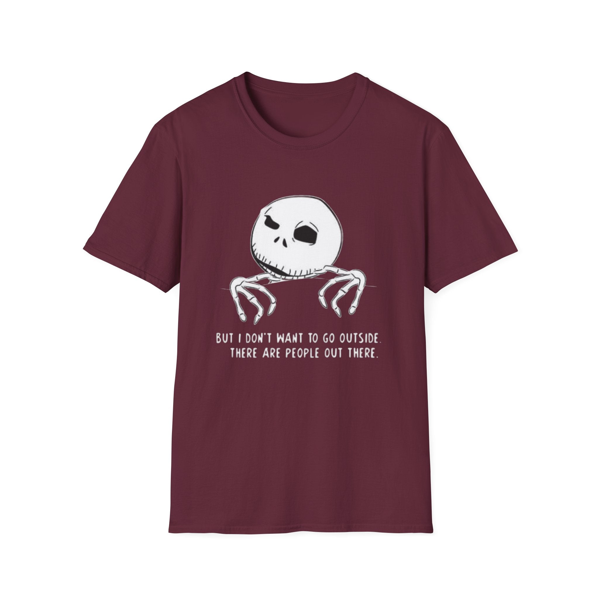 T-Shirt — Jack Skellington Peekaboo "No I Don’t Want To Go Outside" Halloween Tee by Printify