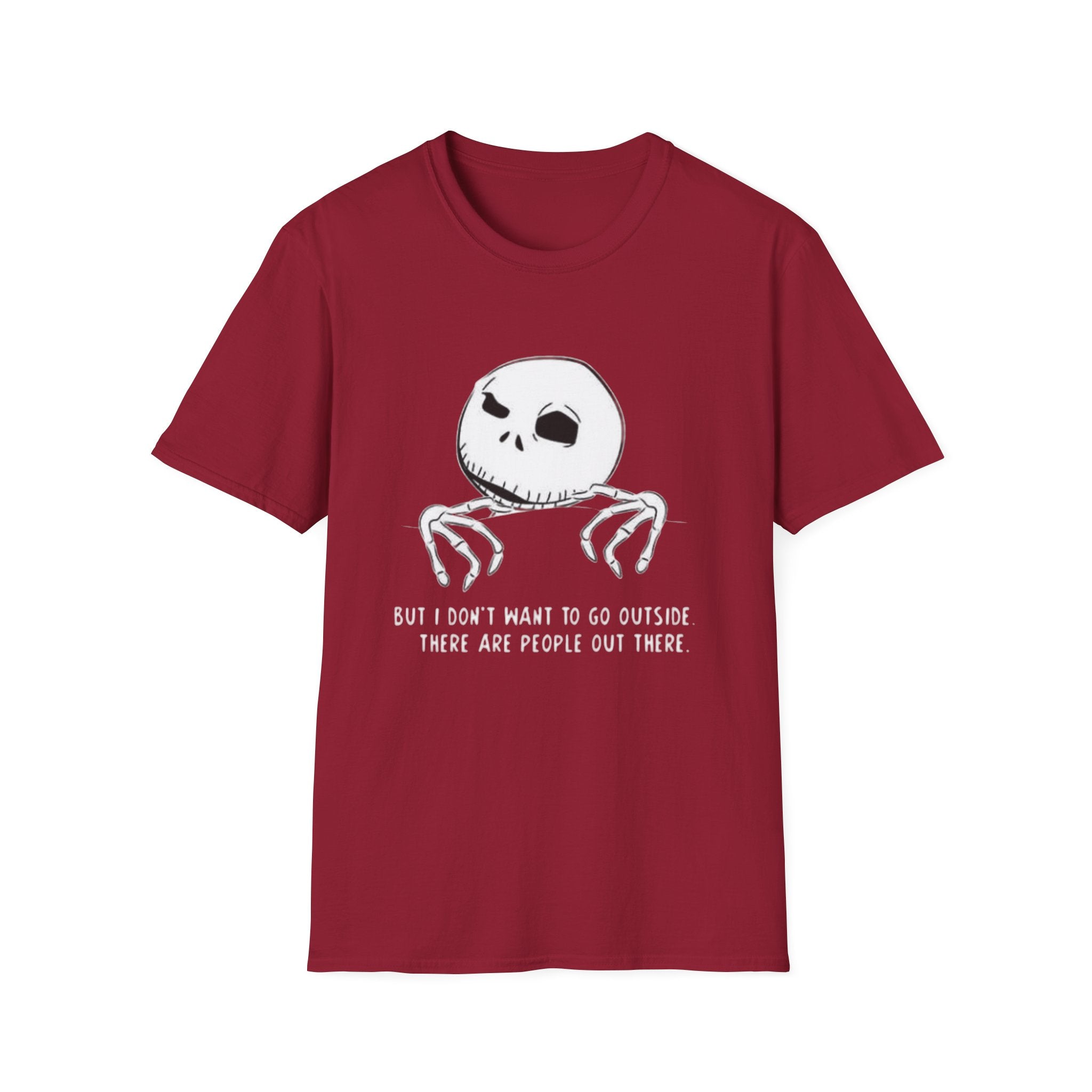 T-Shirt — Jack Skellington Peekaboo "No I Don’t Want To Go Outside" Halloween Tee by Printify