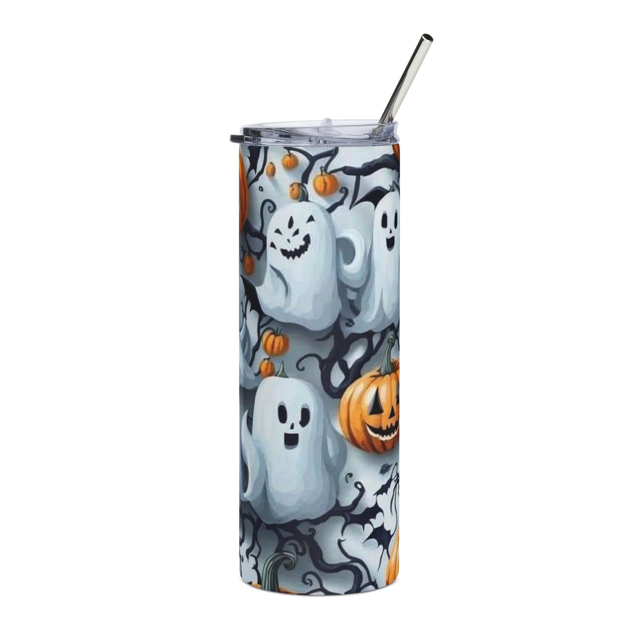 Halloween Ghost & Jack-O’-Lantern 20oz Stainless Steel Tumbler by Printify