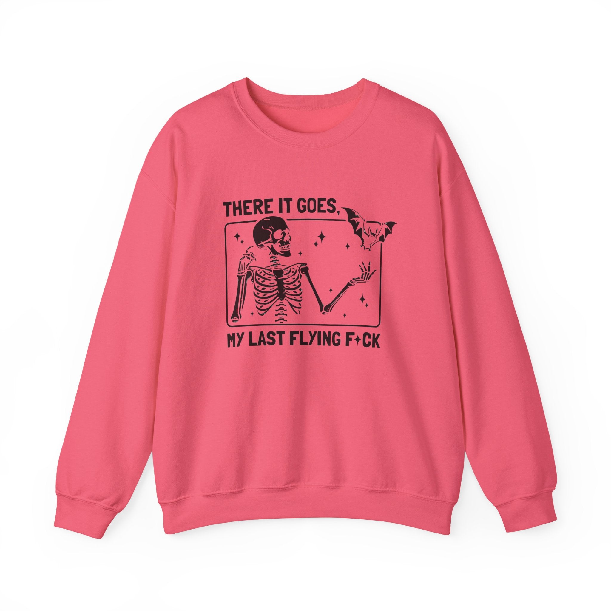 Crewneck Sweatshirt — "There It Goes, My Last Flying F*ck" Skeleton Graphic by Printify