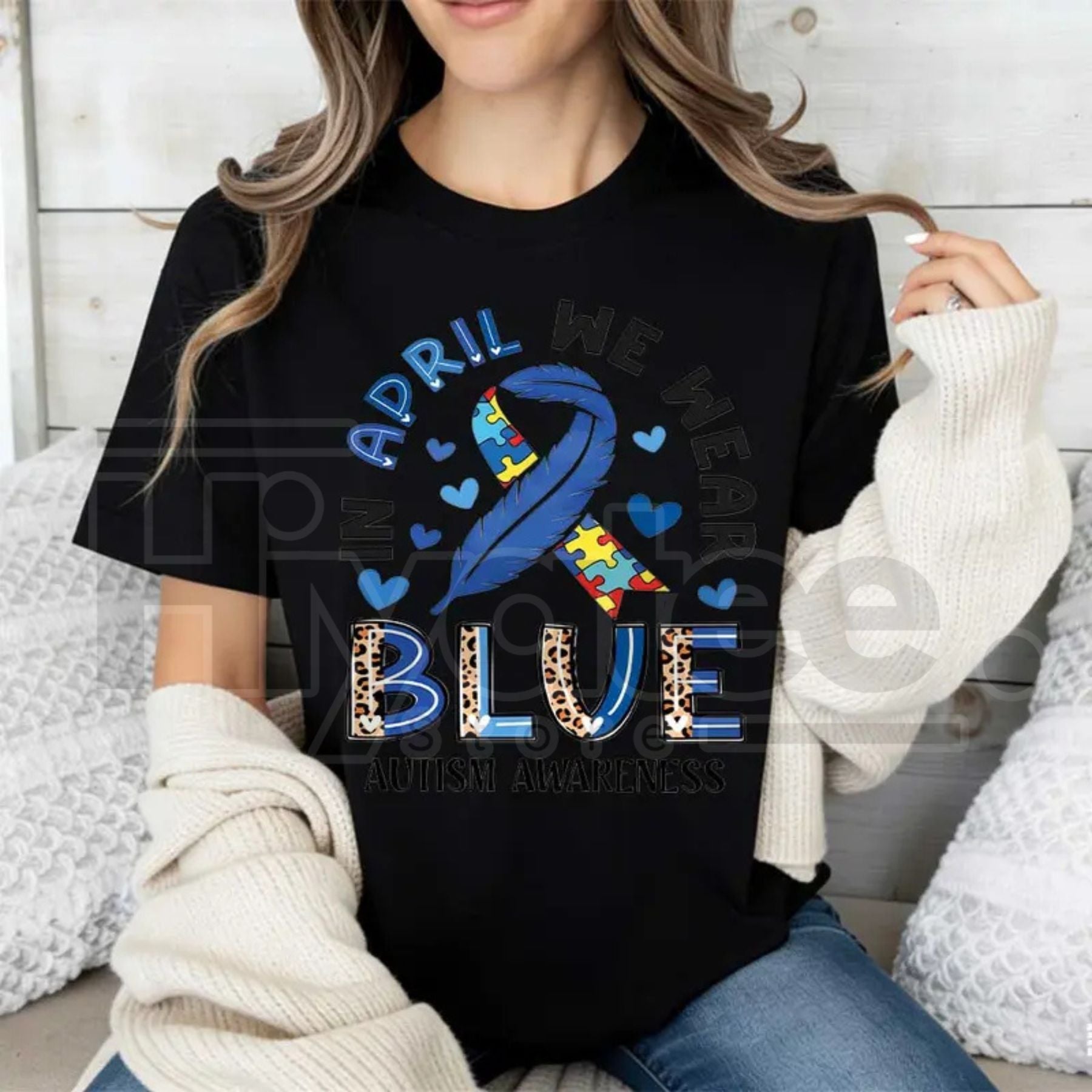 "In April We Wear Blue" Autism Awareness – Ribbon Puzzle Piece Women's Top by Hiyatee