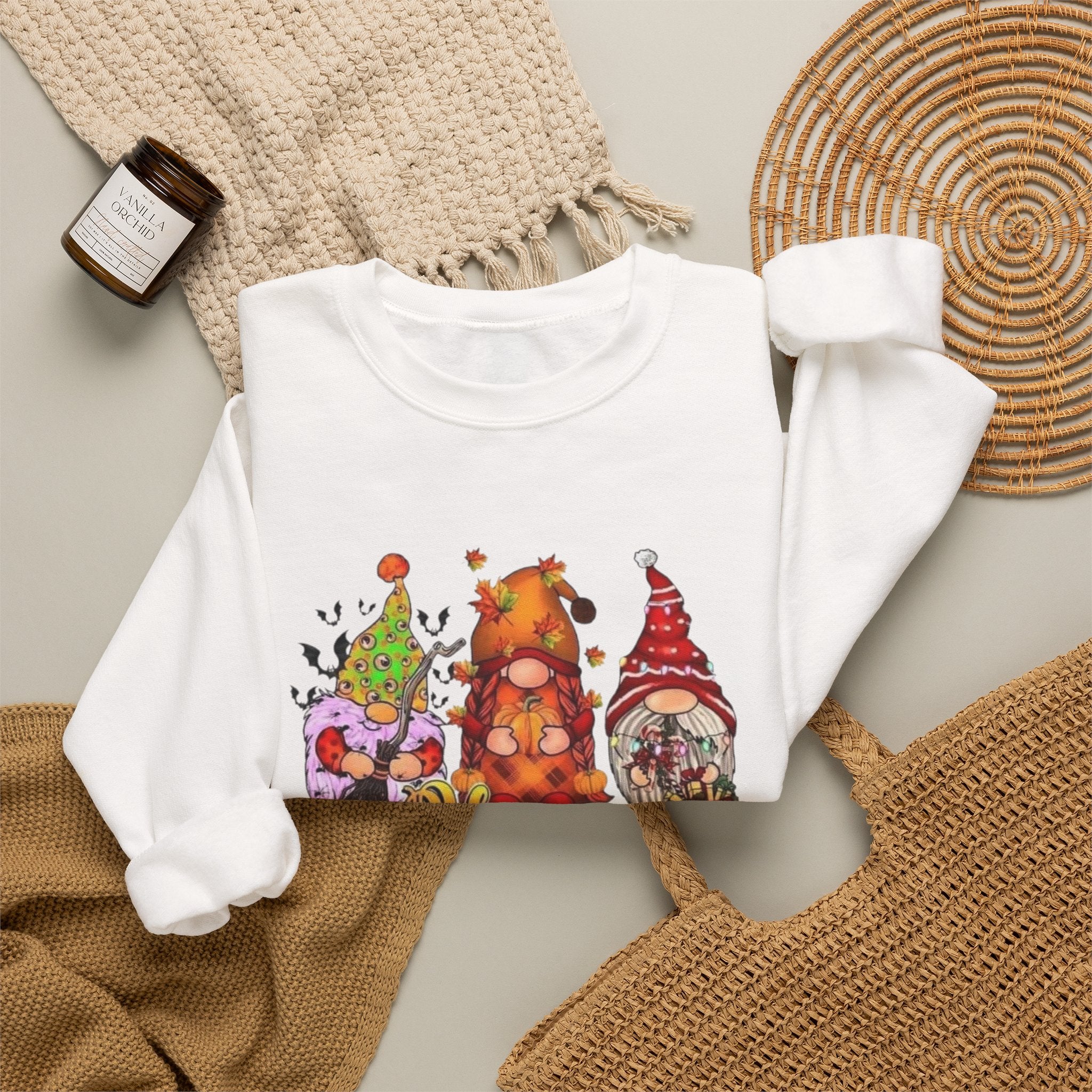 Festive Crewneck Sweatshirt - Hallo Thank-Smas Design, Fall Apparel, Winter Wardrobe Essential, Holiday Gift, Cozy Casual Wear by Printify