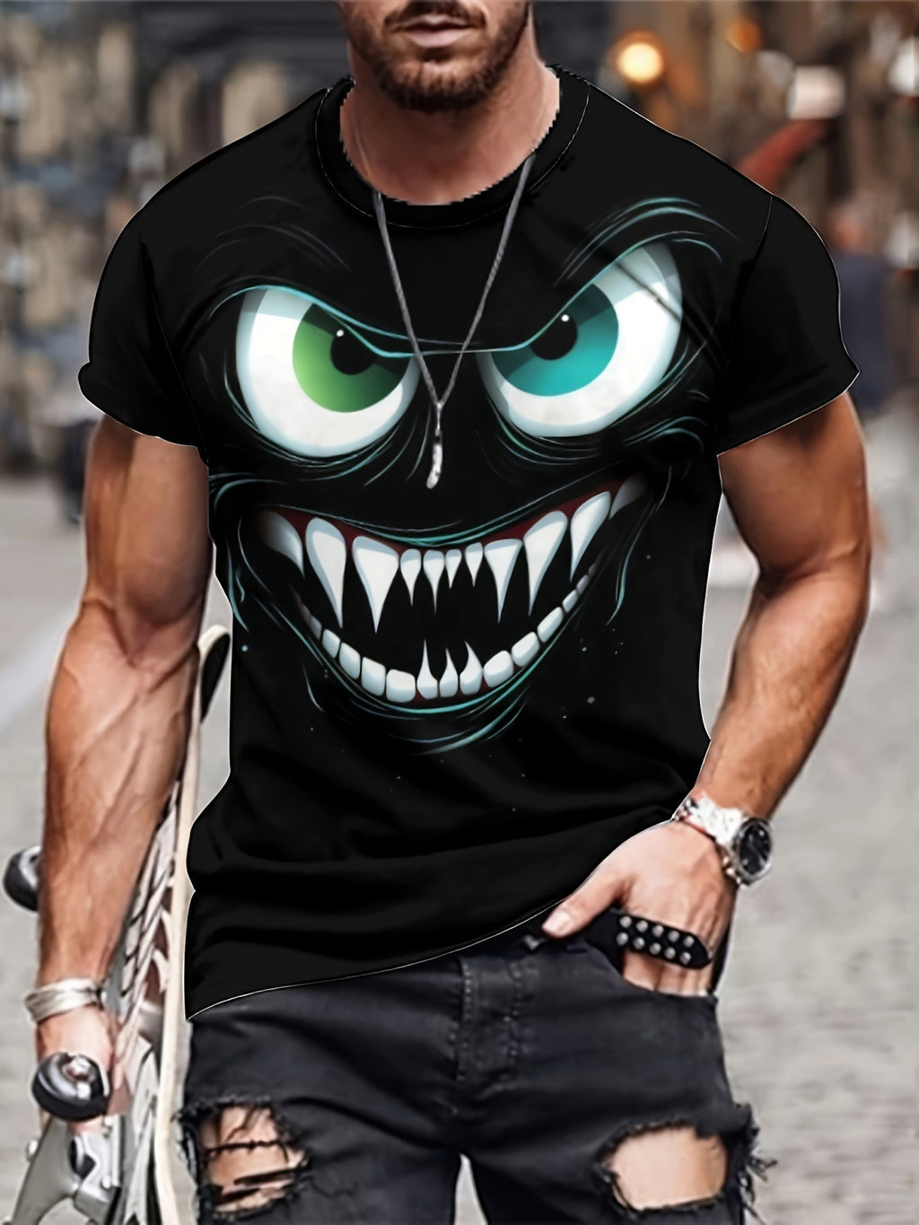 3D Evil Smile Shirt for Men – Streetwear Graphic Short Sleeve Tee by FitiqueFit
