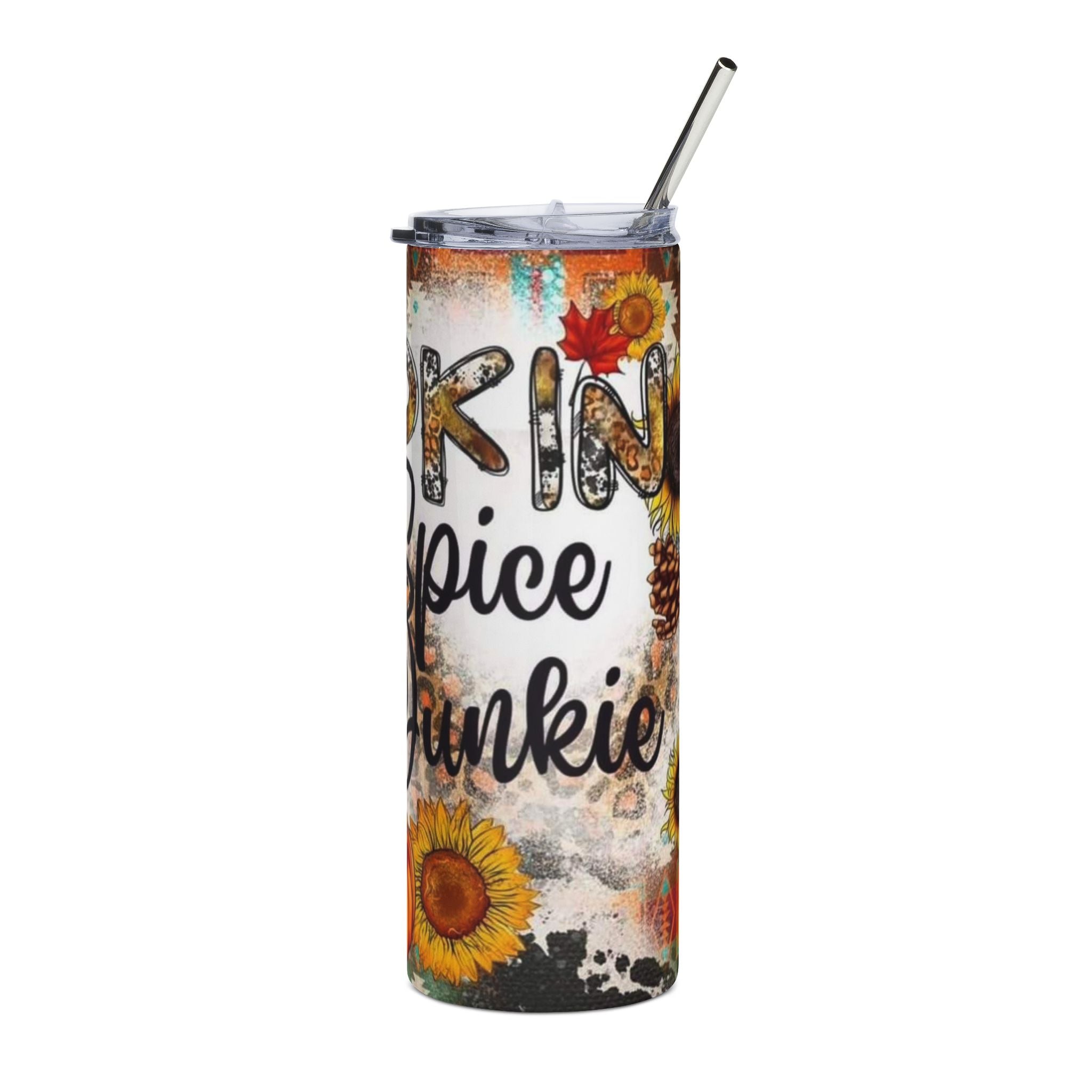 20oz Tumbler — Pumpkin Spice & Sunflowers Stainless Steel Travel Cup by Printify