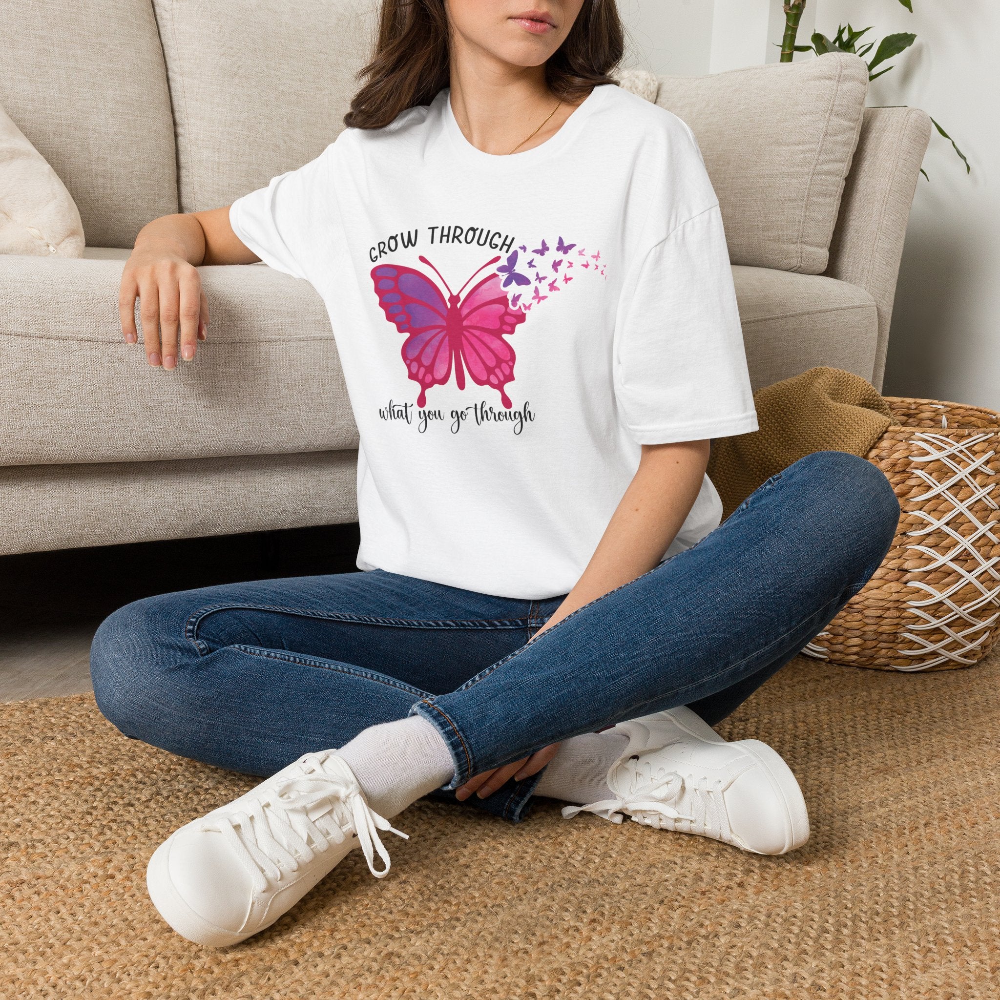 Grow Through What You Go Through Butterfly T-Shirt — Inspirational Women's Tee by Printify