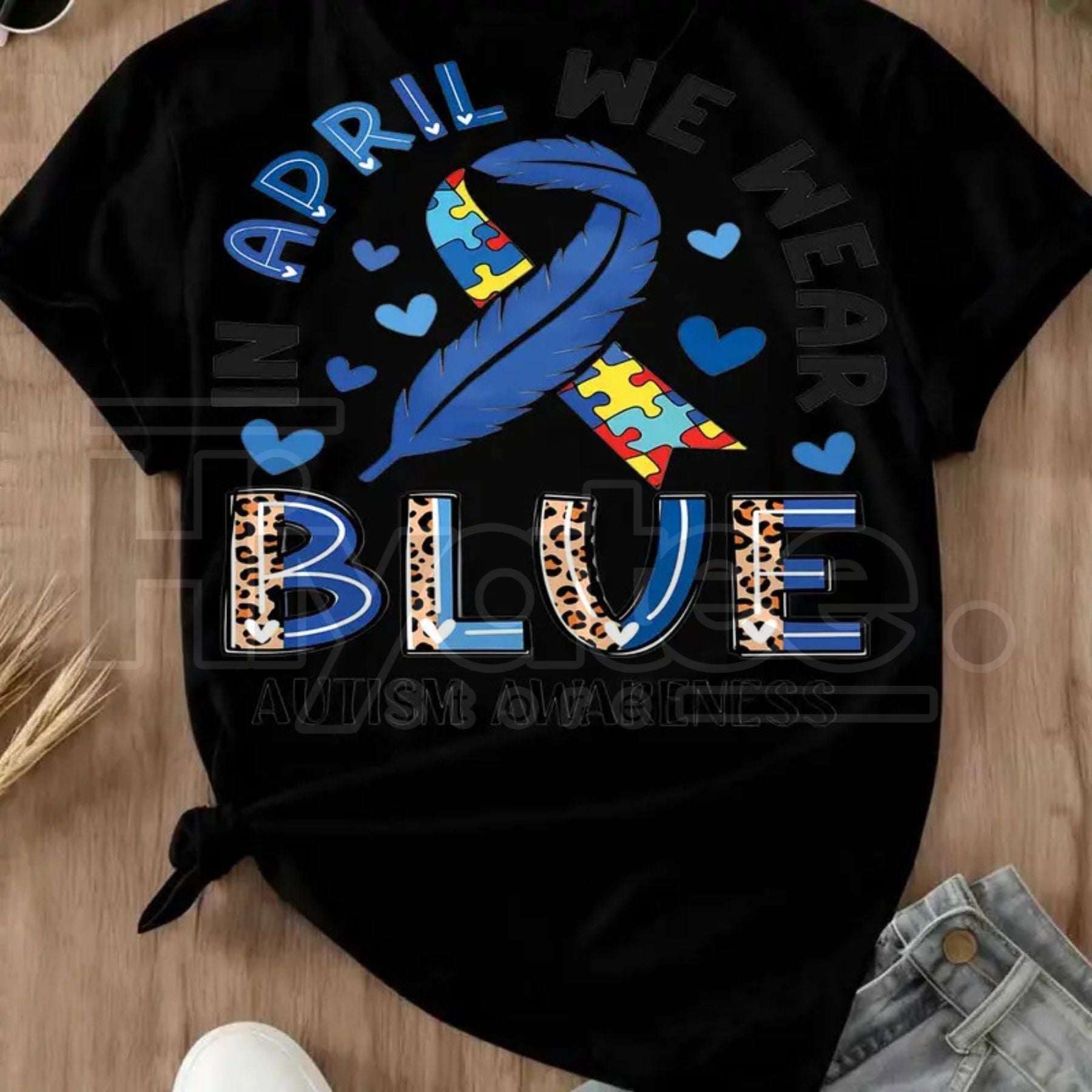 "In April We Wear Blue" Autism Awareness – Ribbon Puzzle Piece Women's Top by Hiyatee
