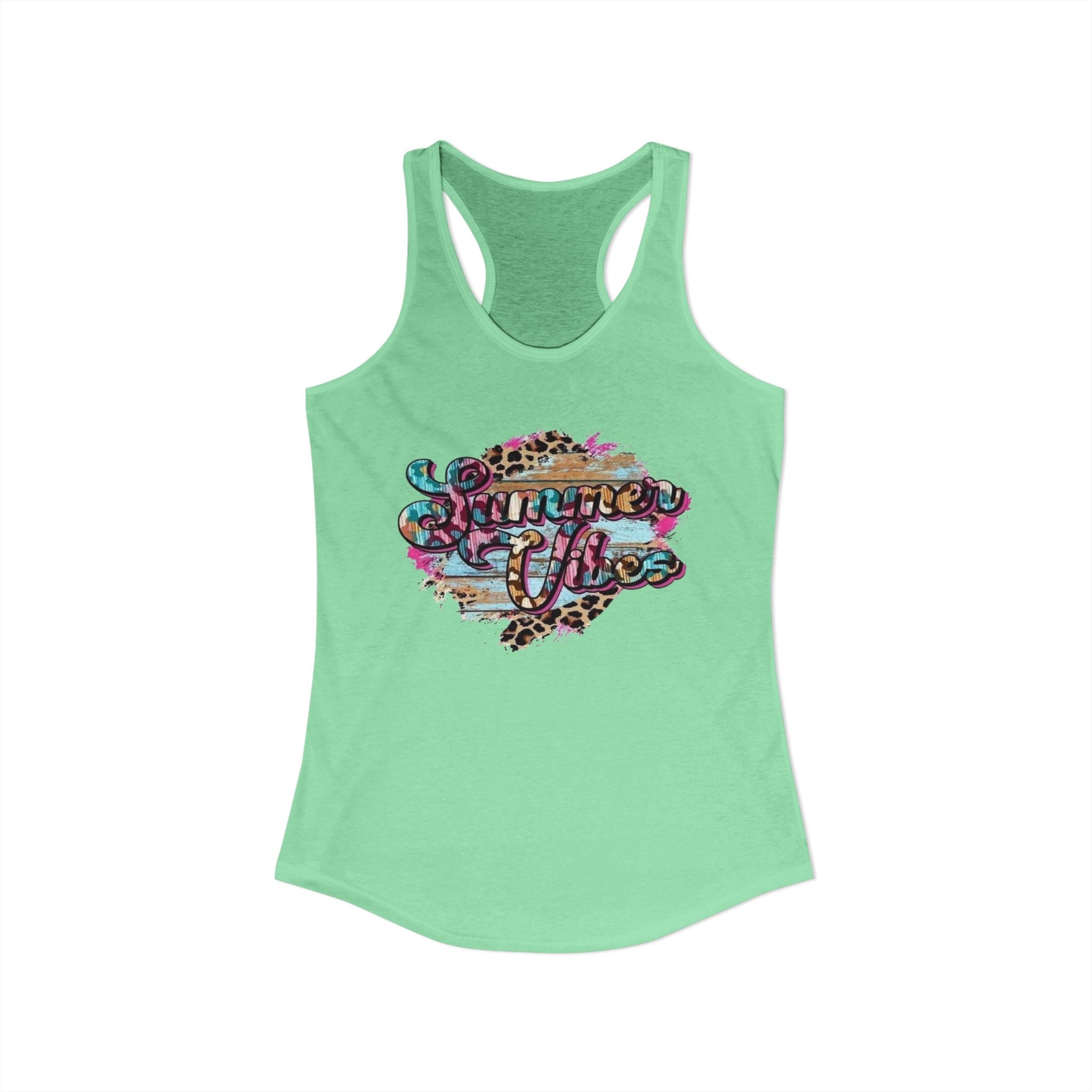 Summer Vibes Racerback Tank Top - Cute Summer Shirt, Beach Outfit, Comfortable Activewear, Gift for Vacation, Pool Party Top by Printify
