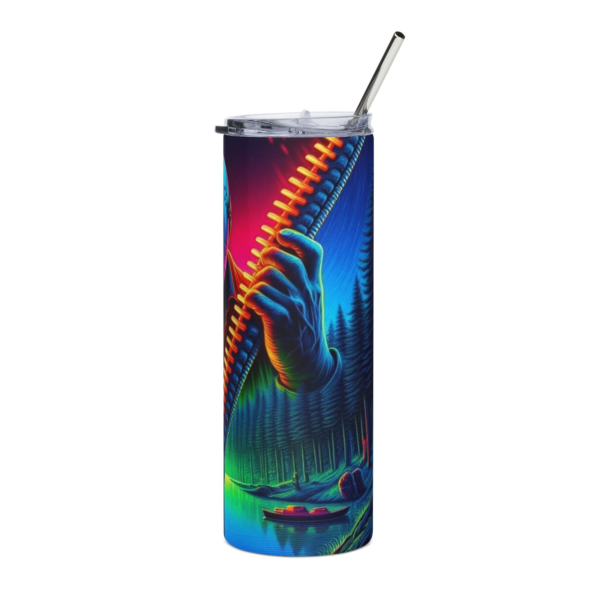 Horror Neon Jason Mask 20oz Stainless Steel Tumbler by Printify