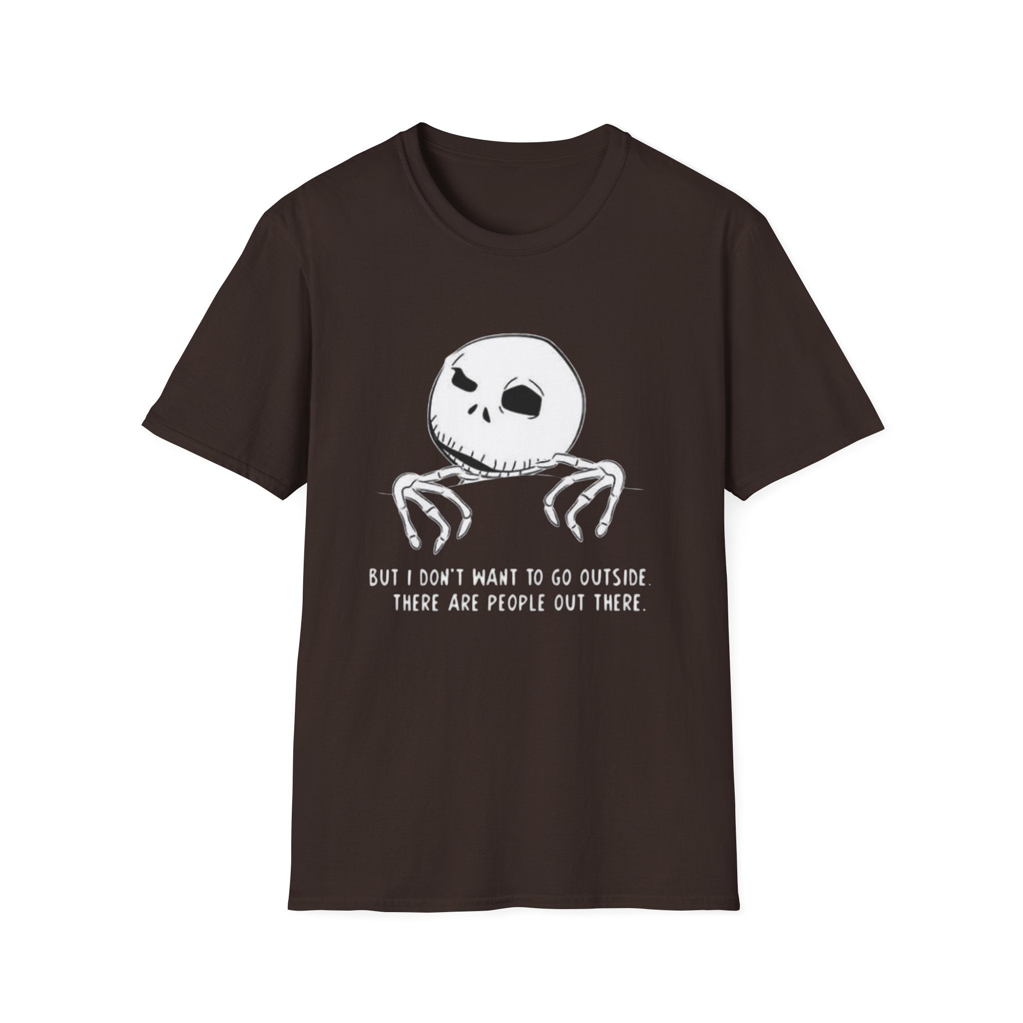 T-Shirt — Jack Skellington Peekaboo "No I Don’t Want To Go Outside" Halloween Tee by Printify