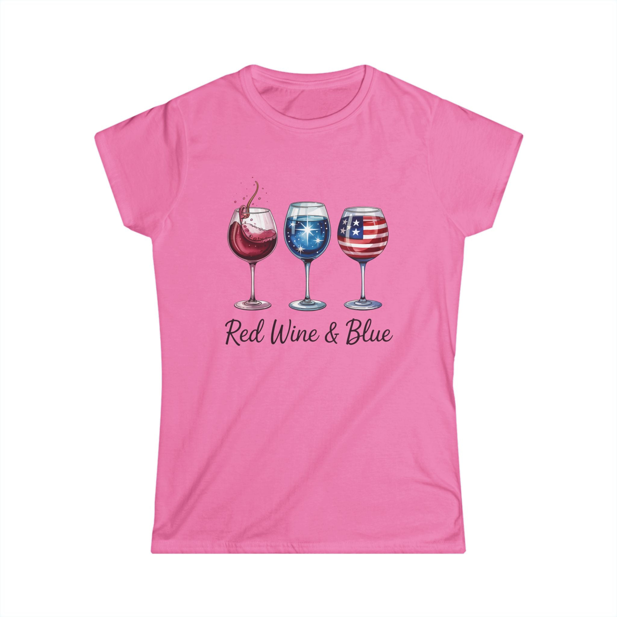 Red Wine & Blue Women's Tee, Patriotic Shirt, 4th of July Apparel, Wine Lover Top, Summer BBQ T-Shirt by Printify