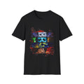 Horror Mask Split-Panel T-Shirt — Retro Slasher Movie Graphic Tee by Printify