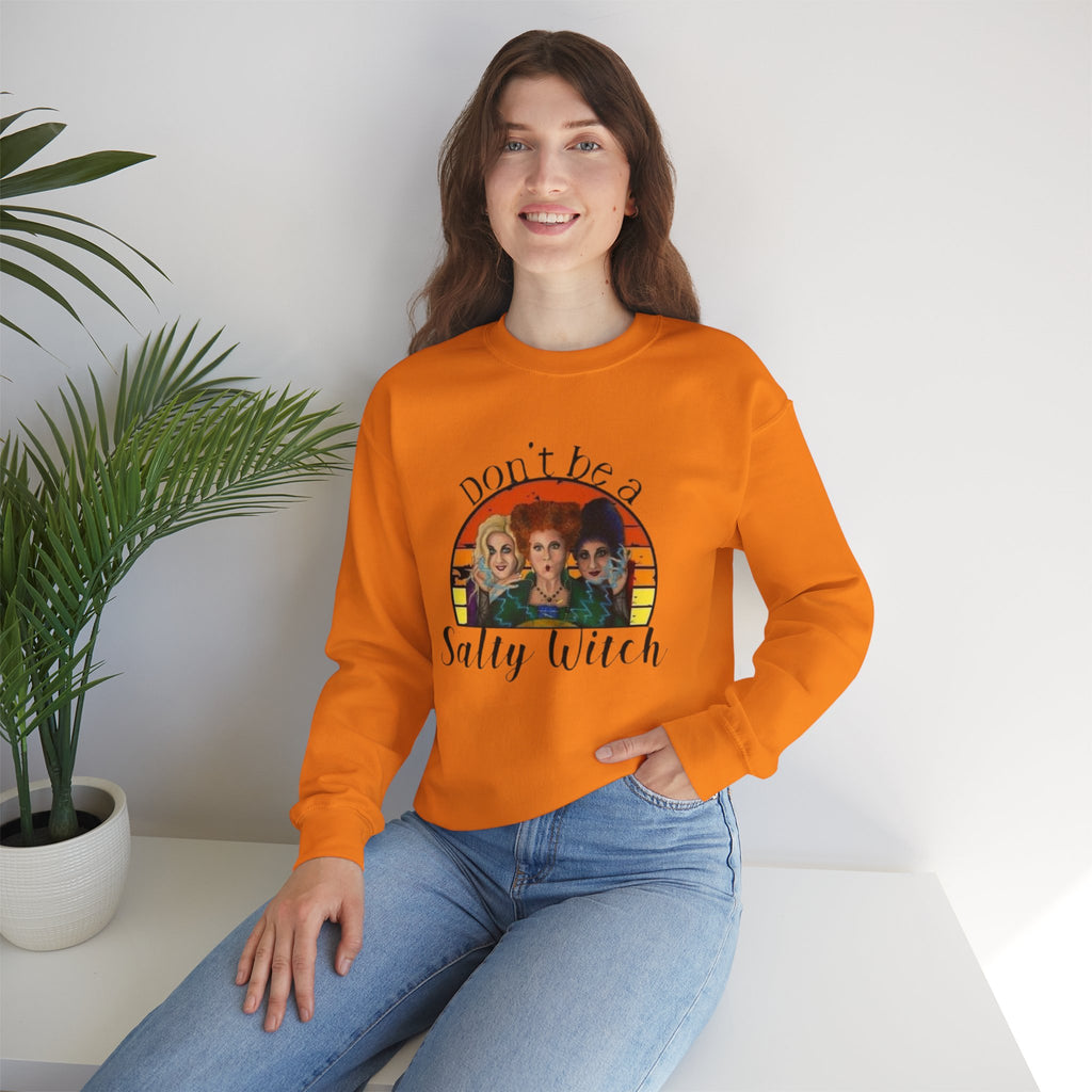 Don't Be a Salty Witch Crewneck Sweatshirt — Vintage Hocus Pocus Halloween Pullover by Printify