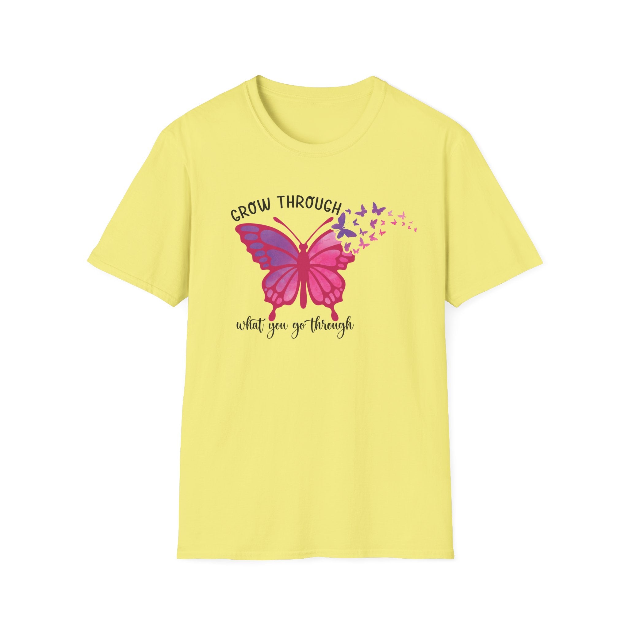 Grow Through What You Go Through Butterfly T-Shirt — Inspirational Women's Tee by Printify