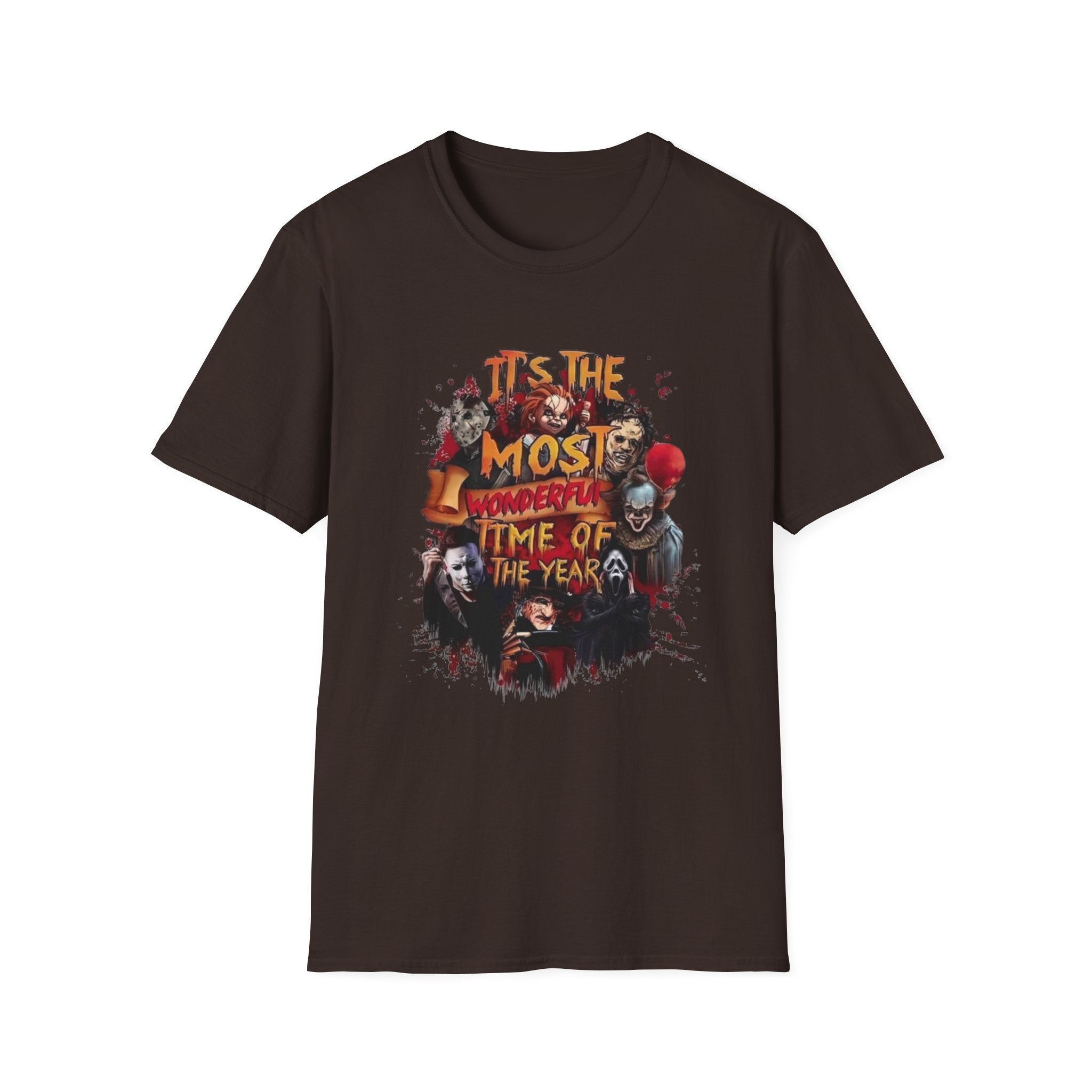 T-Shirt — "Tis The Most Wonderful Time Of The Year" Horror Clown Holiday Tee by Printify
