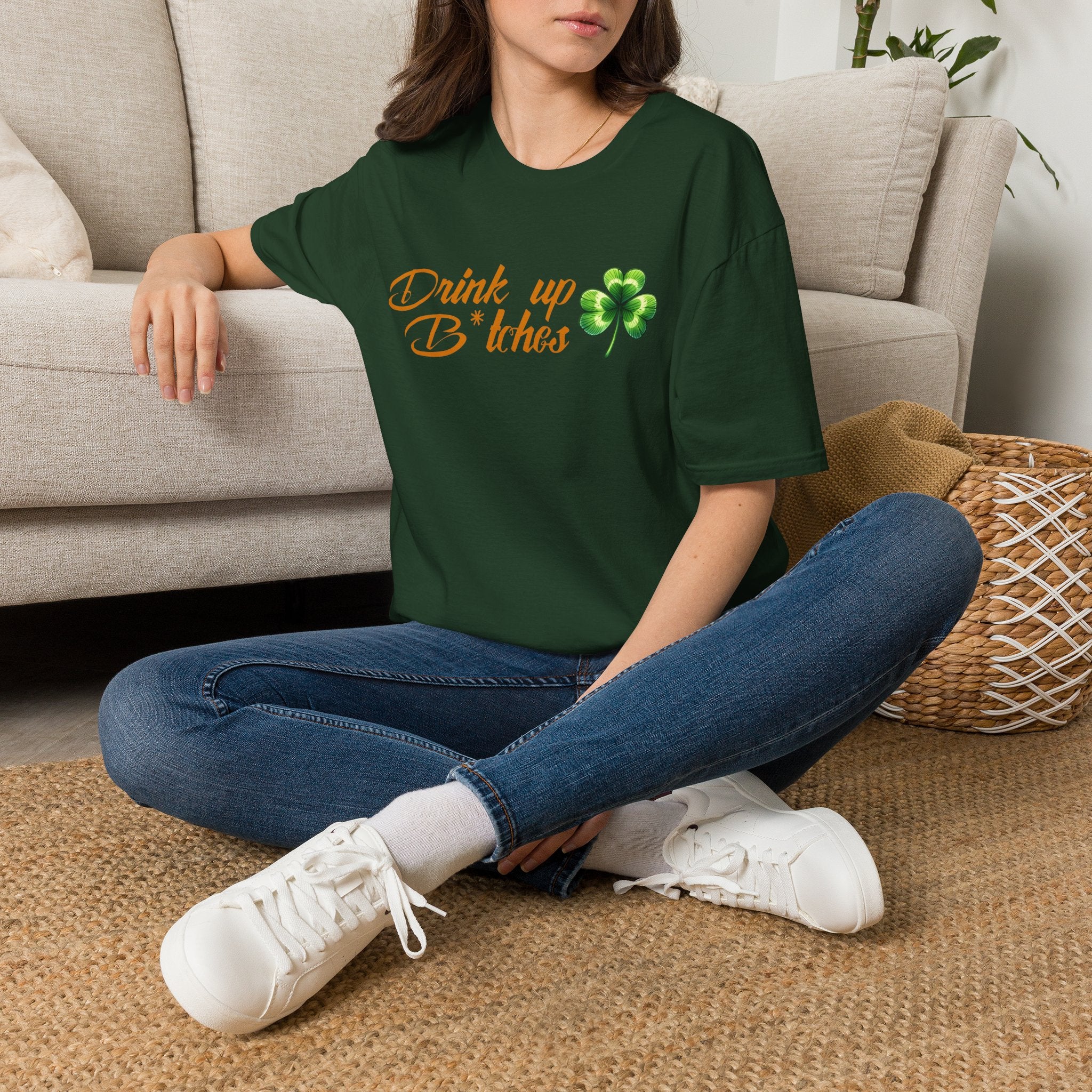 T-Shirt — "Drink Up B*tches" St. Patrick’s Day Shamrock Party Tee by Printify