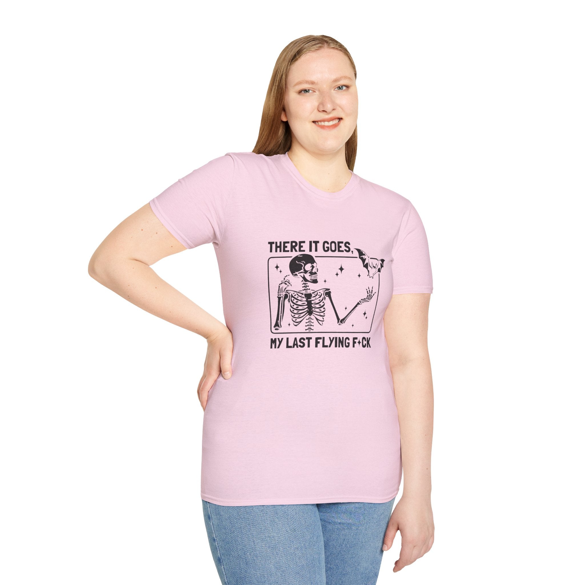 There It Goes Skeleton Tee — “My Last Flying F*ck” Graphic T‑Shirt by Printify