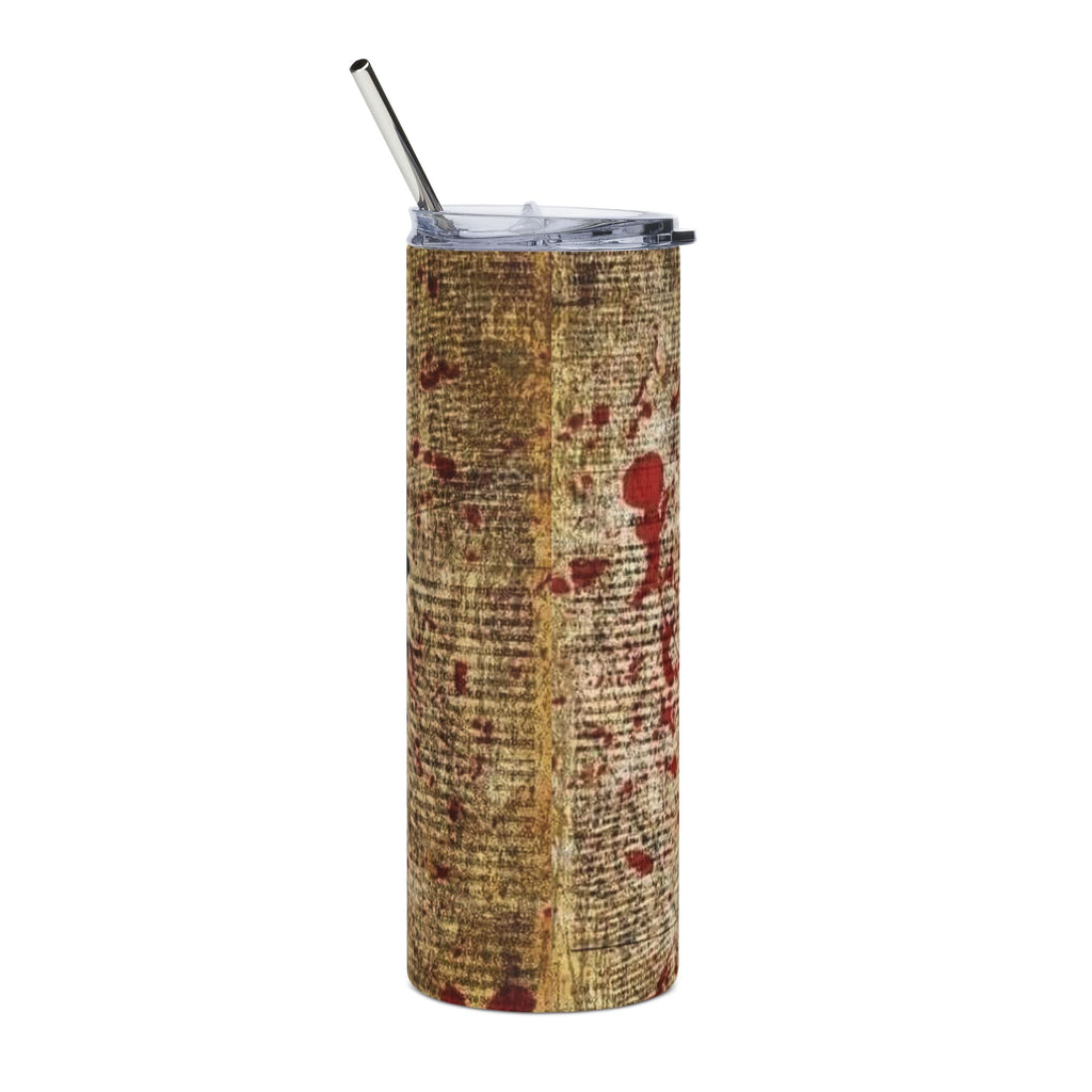 Horror Mask 20oz Stainless Steel Tumbler — Creepy Doll & Blood-Splatter Design by Printify