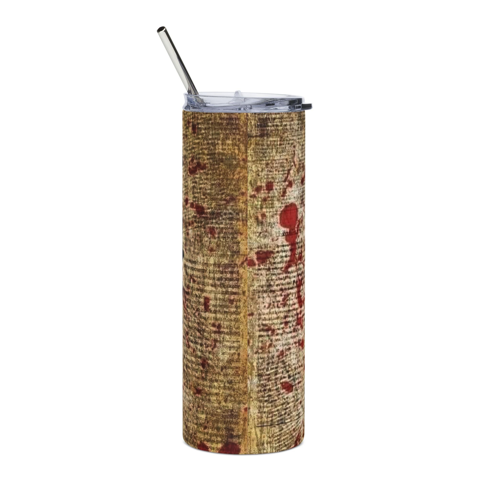 Horror Mask 20oz Stainless Steel Tumbler — Creepy Doll & Blood-Splatter Design by Printify