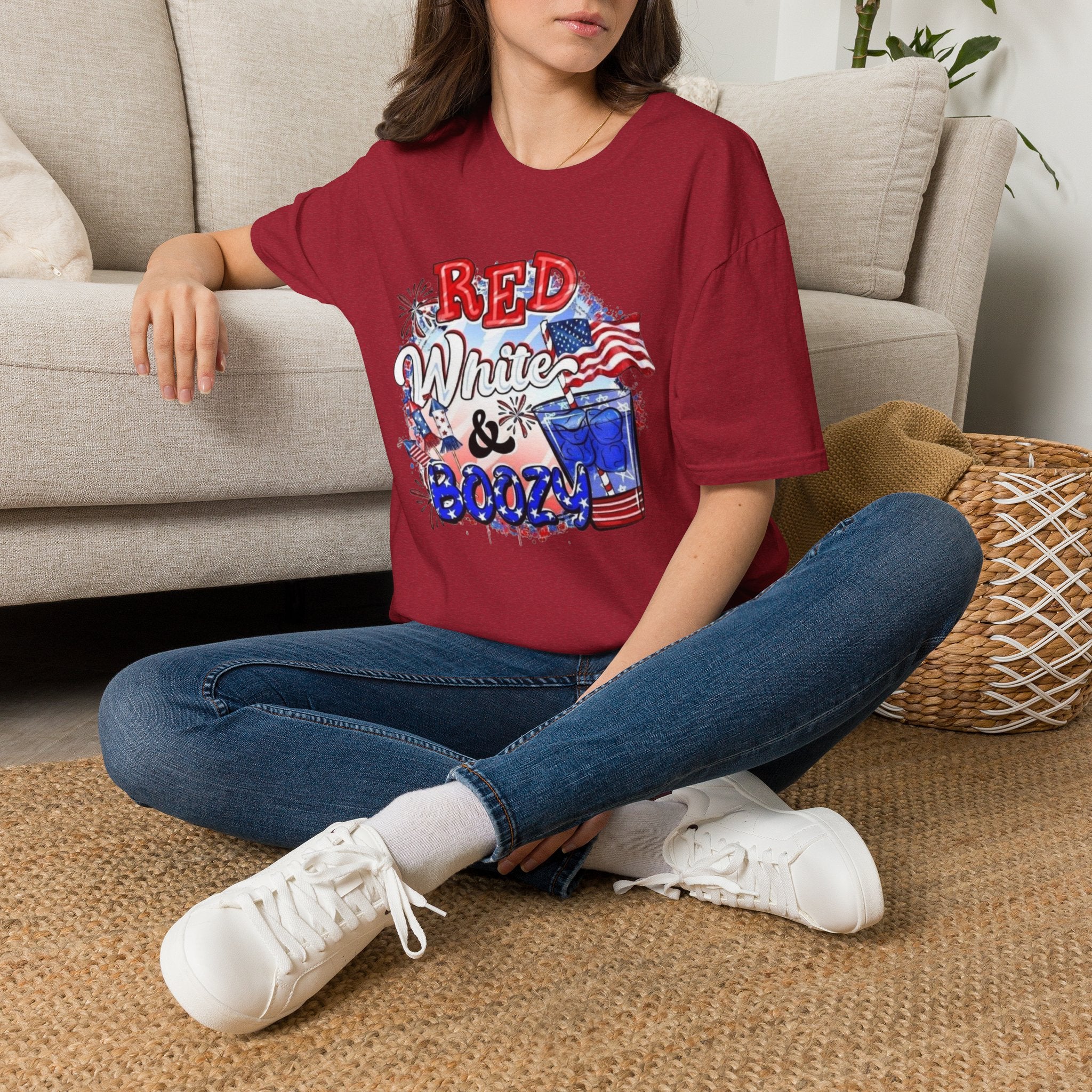 Red, White & Boozy Unisex Softstyle T-Shirt | Patriotic Tee, Independence Day Shirt, Summer Party Wear, BBQ Outfit, Casual Gift by Printify